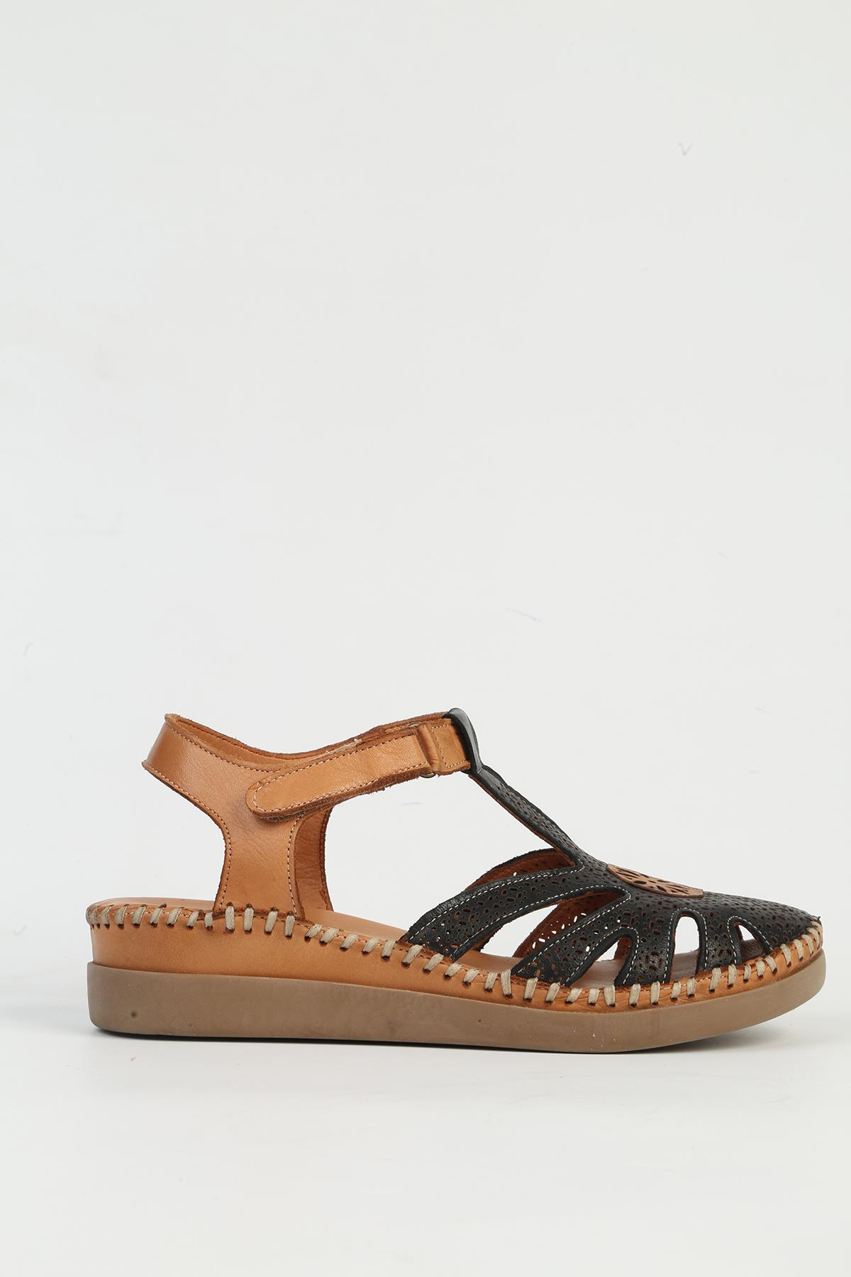 Hakiki Deri Kadın Siyah Sandalet PC-54517 - Görsel 2