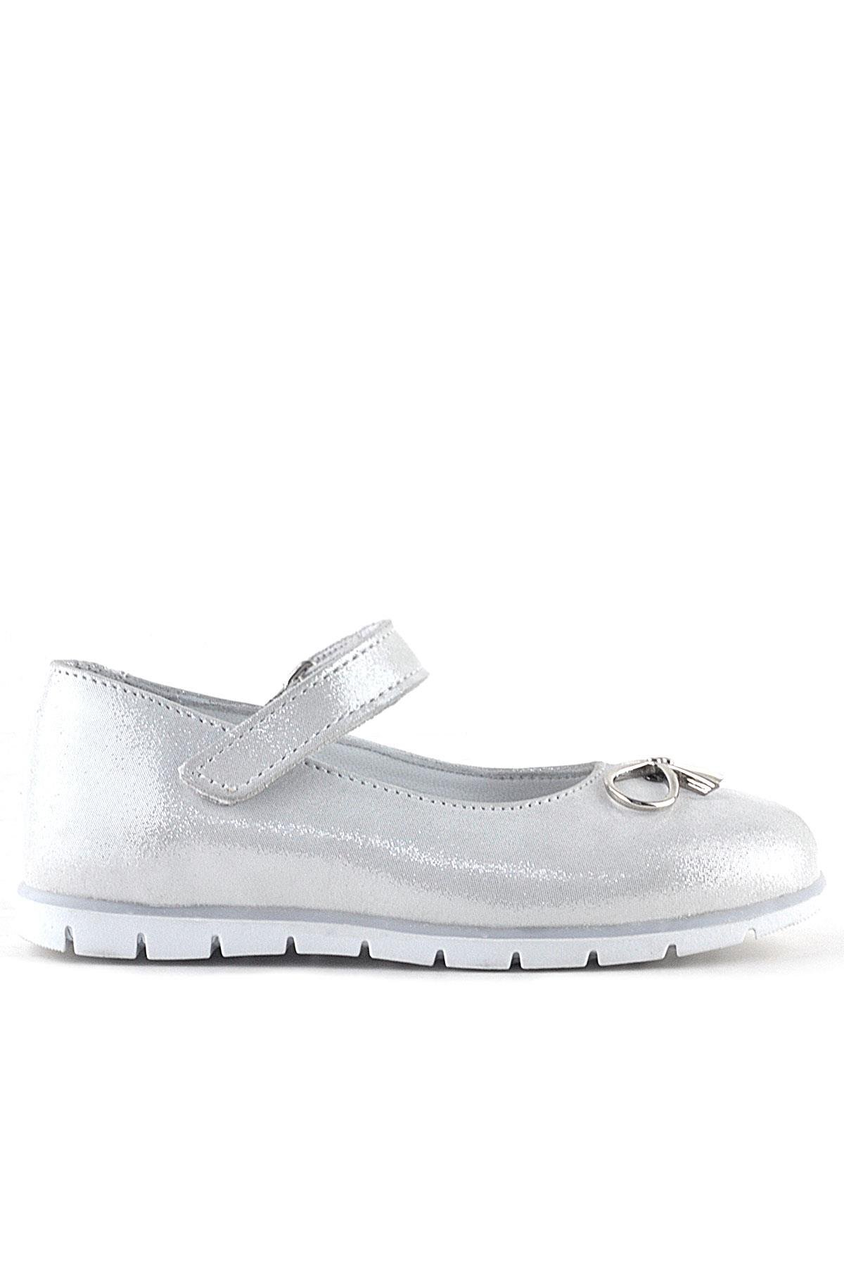 Hakiki Deri Gümüş Cırtlı Kurdele Detaylı Kız Çocuk Babet - Görsel 3
