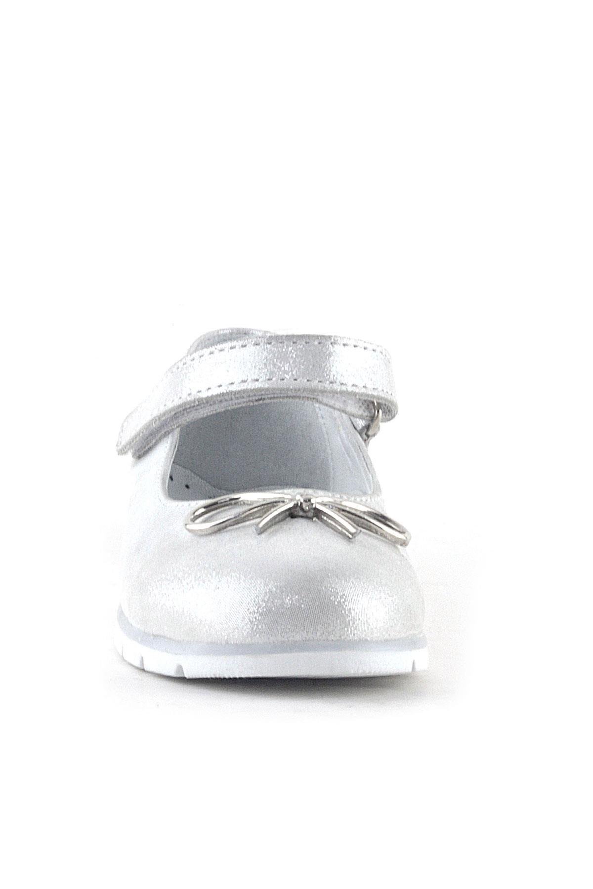 Hakiki Deri Gümüş Cırtlı Kurdele Detaylı Kız Çocuk Babet - Görsel 4