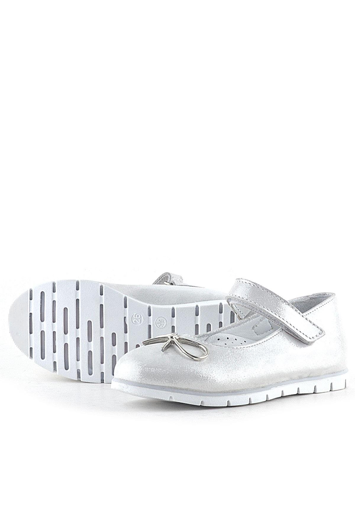 Hakiki Deri Gümüş Cırtlı Kurdele Detaylı Kız Çocuk Babet - Görsel 7