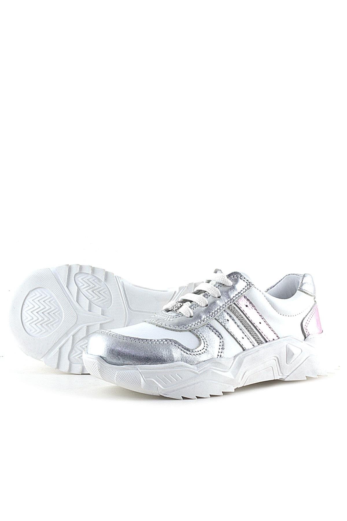 Hakiki Deri Gümüş Pembe Taşlı Kız Çocuk Günlük Ayakkabı - Görsel 7