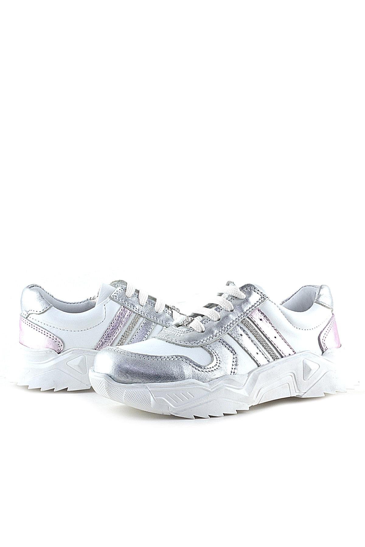 Hakiki Deri Gümüş Pembe Taşlı Kız Çocuk Günlük Ayakkabı - Görsel 8