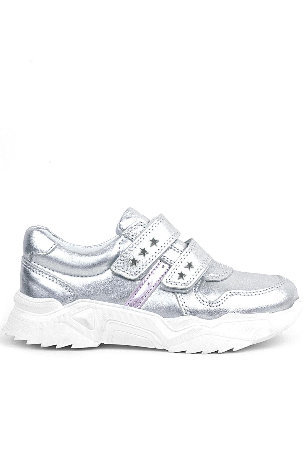 Hakiki Deri Gümüş Yıldız Detaylı Kız Çocuk Spor Ayakkabı - Görsel 3