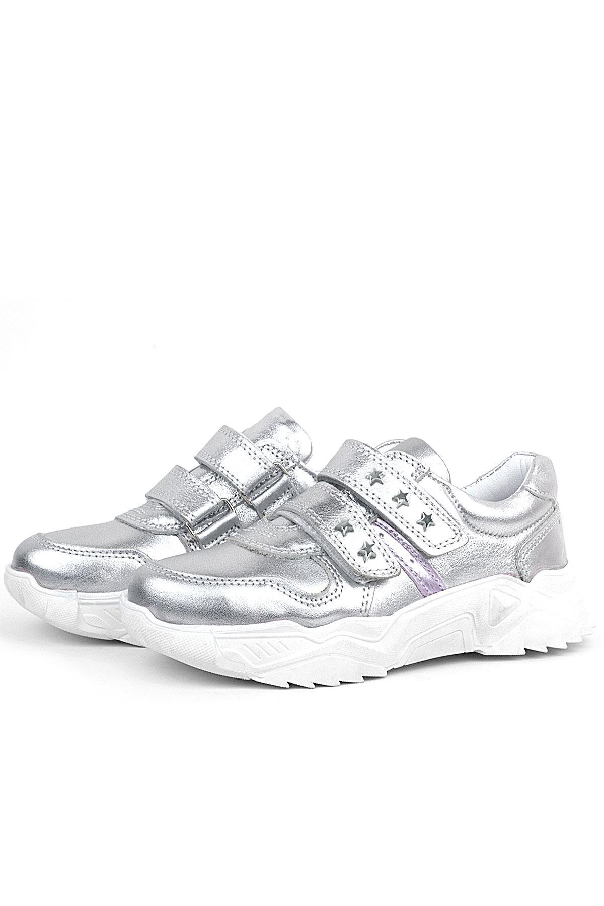 Hakiki Deri Gümüş Yıldız Detaylı Kız Çocuk Spor Ayakkabı - Görsel 5