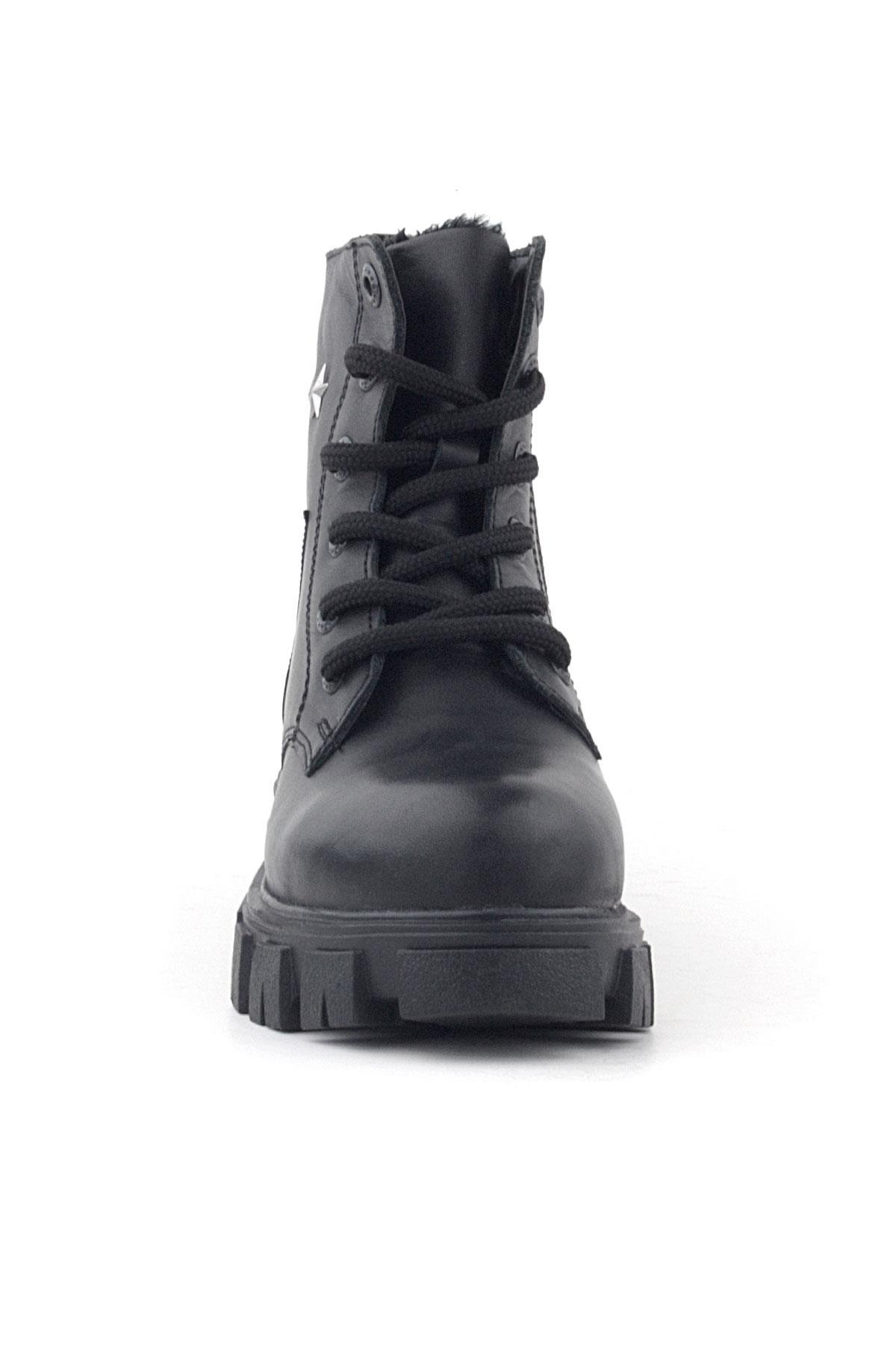 Siyah Bağcıklı Fermuarlı Metal Detaylı Kız Çocuk Bot - Görsel 4