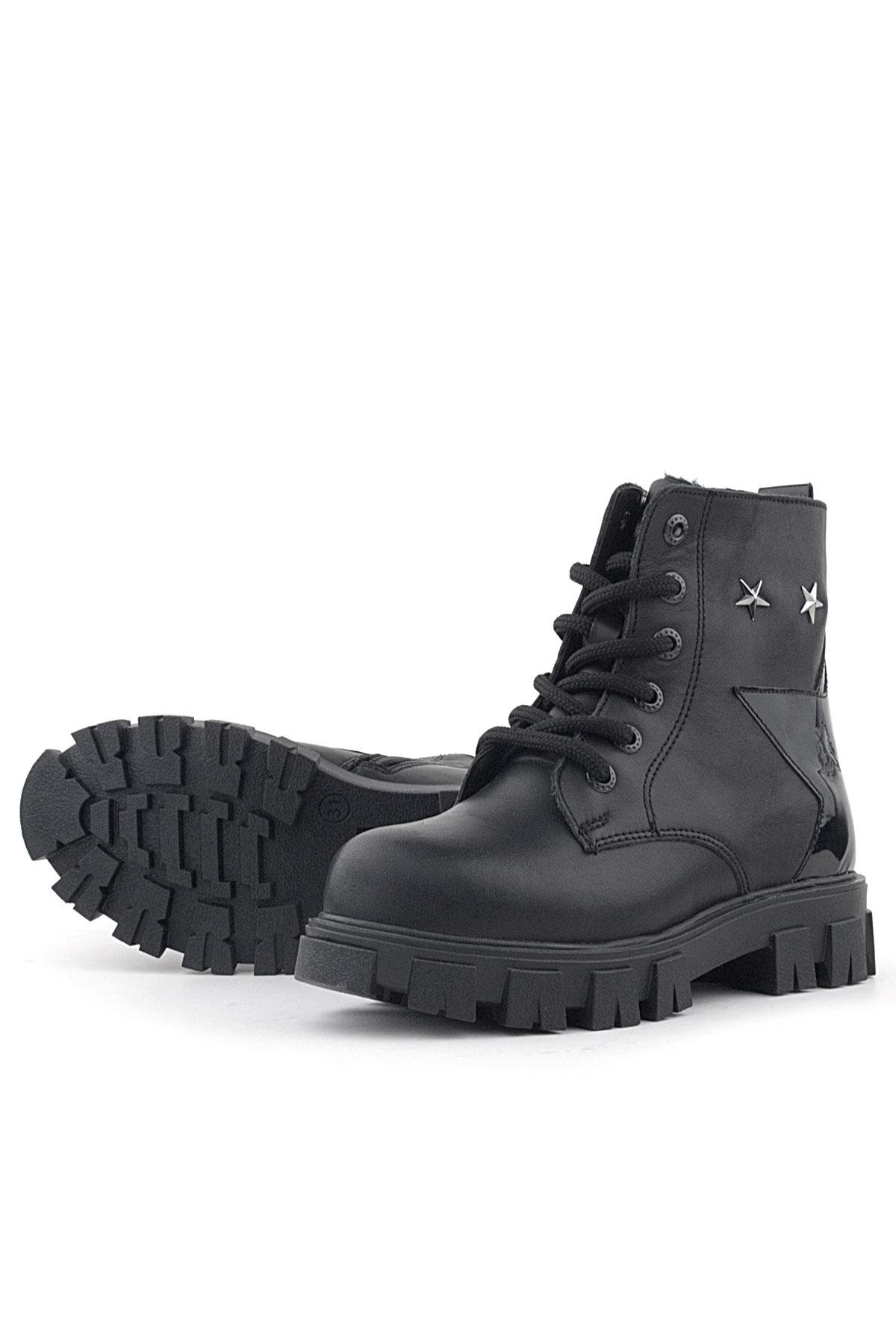 Siyah Bağcıklı Fermuarlı Metal Detaylı Kız Çocuk Bot - Görsel 6