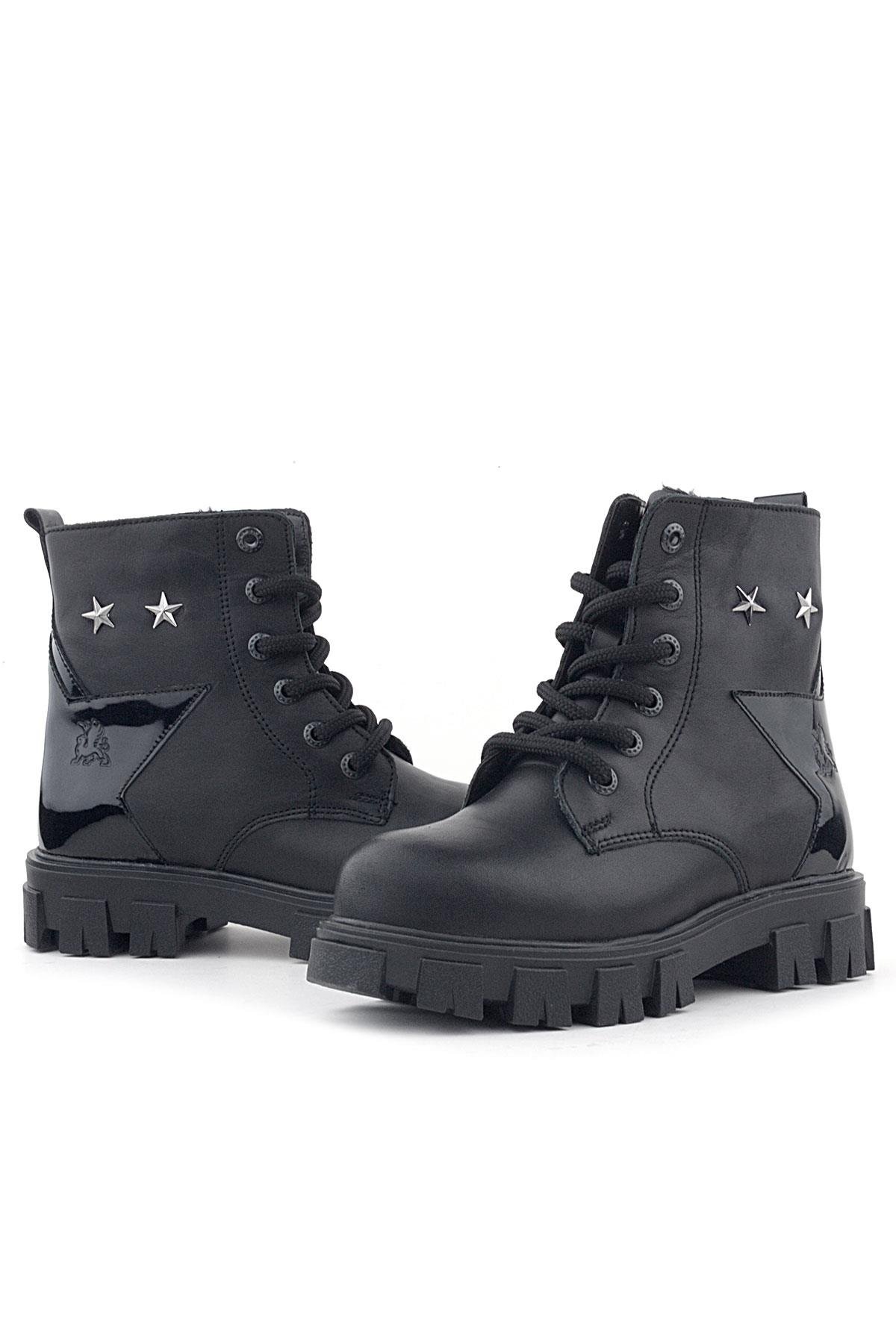 Siyah Bağcıklı Fermuarlı Metal Detaylı Kız Çocuk Bot - Görsel 8