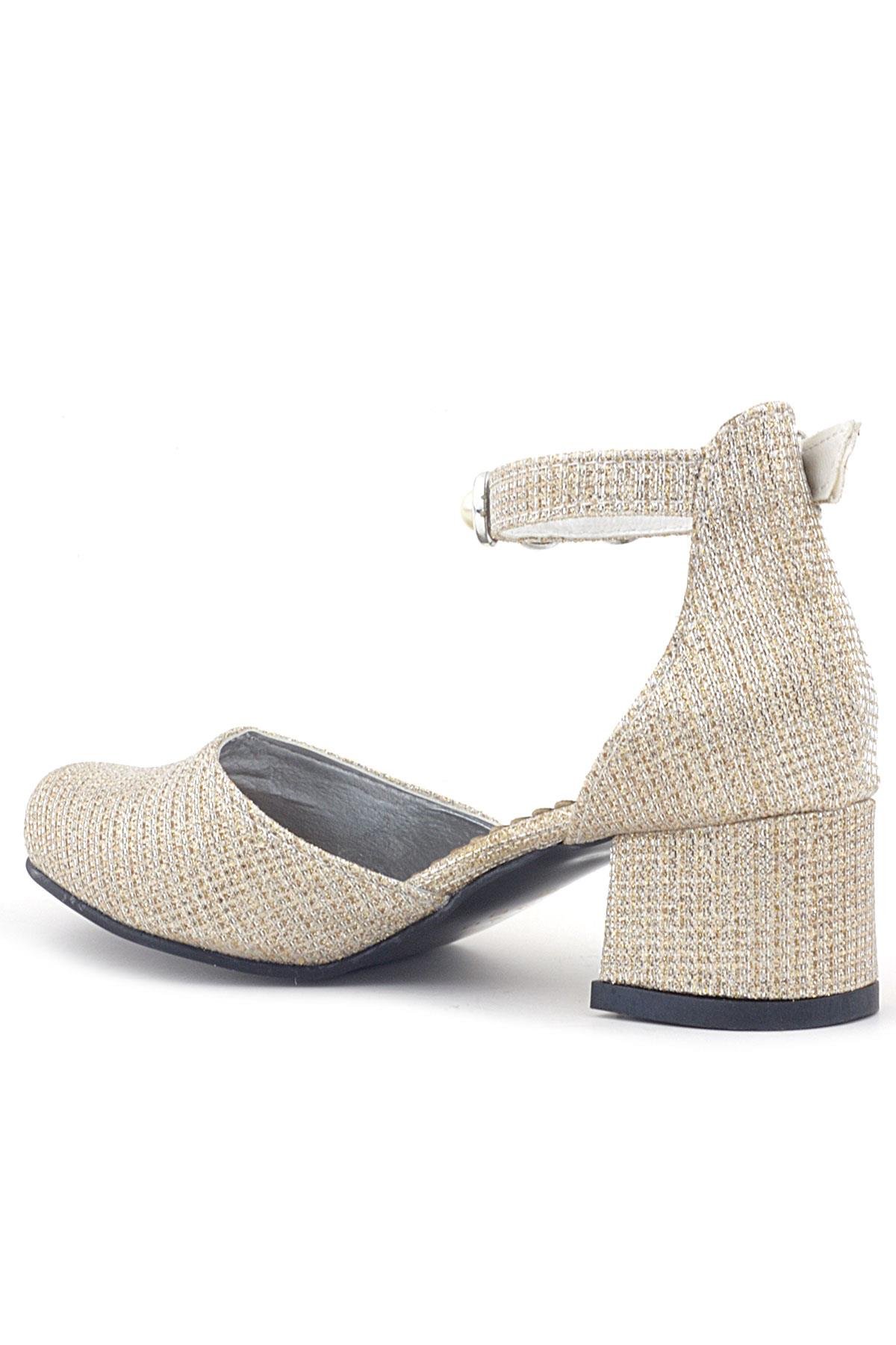 Merida Gold Simli Kalın Topuklu Taşlı Kız Çocuk Topuklu Ayakkabı - Görsel 4