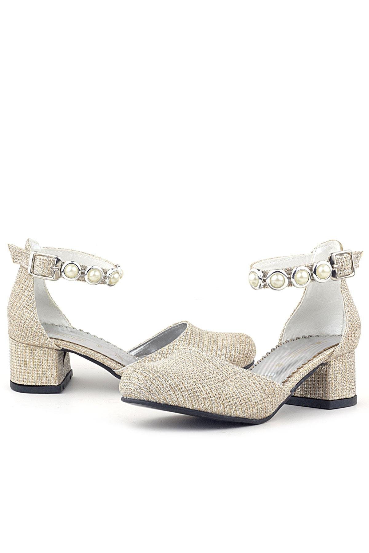 Merida Gold Simli Kalın Topuklu Taşlı Kız Çocuk Topuklu Ayakkabı - Görsel 7