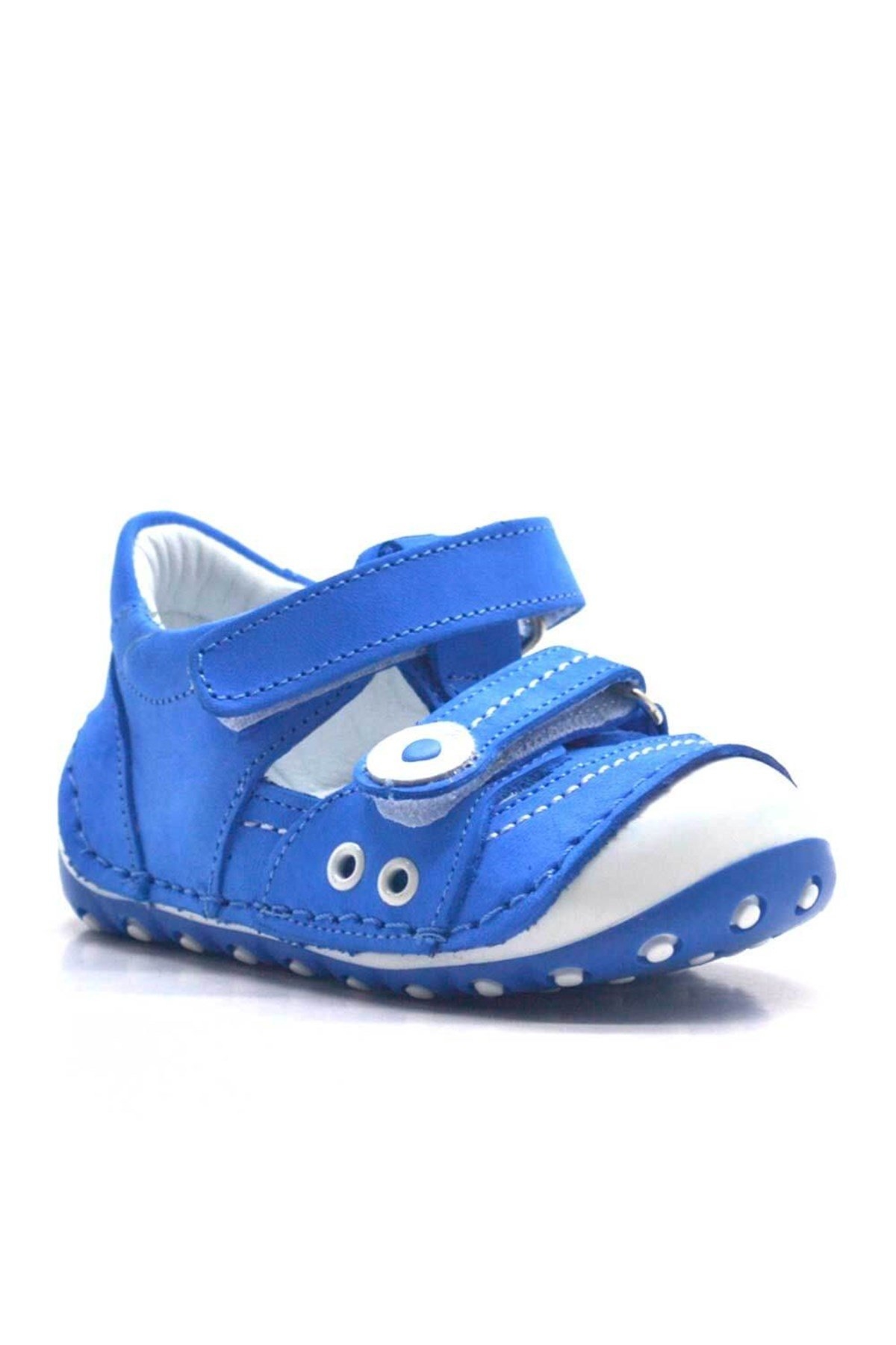 Hakiki Deri Mavi Cırtlı Yazlık İlk Adım Ayakkabı - Görsel 2