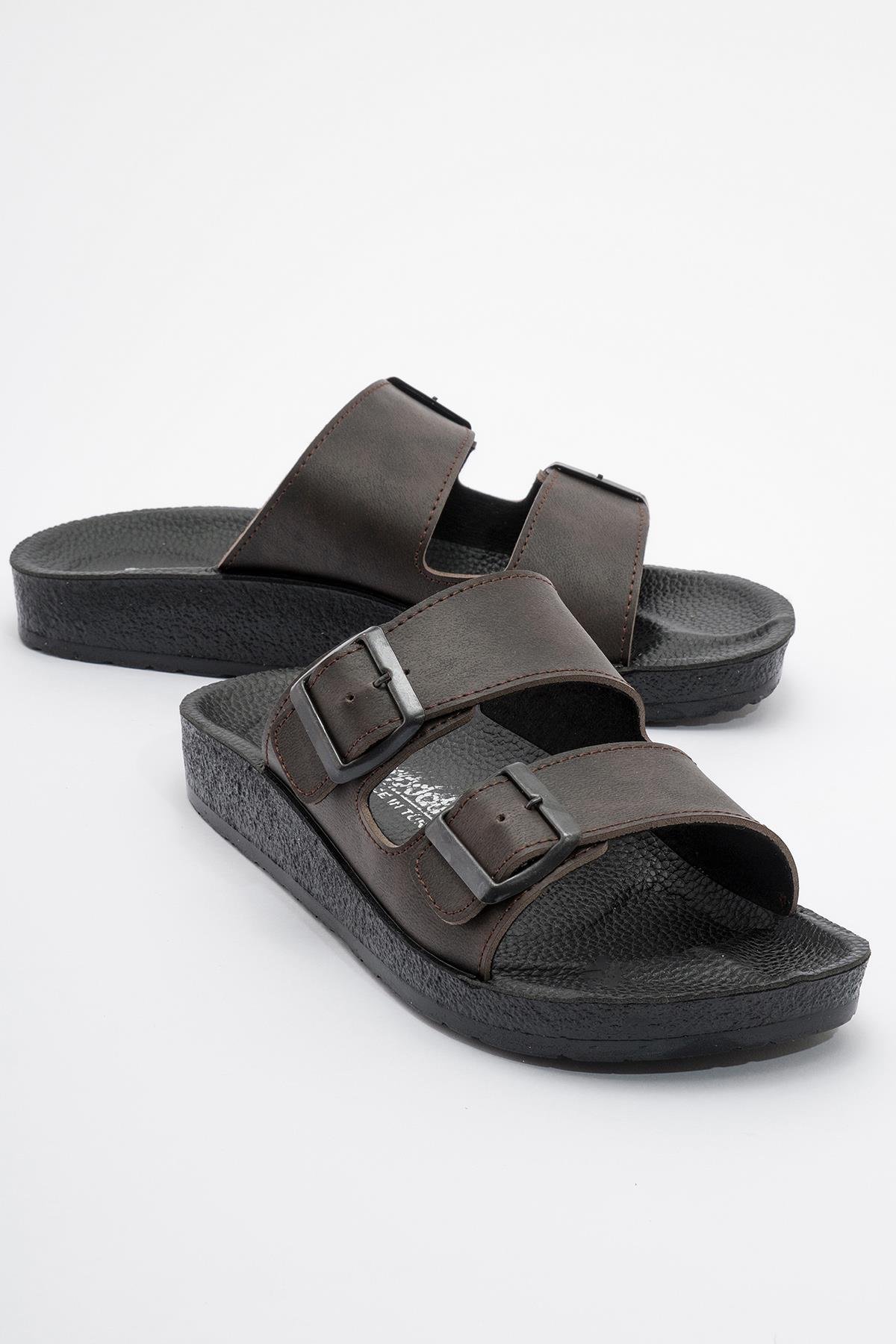 İki Tokalı Erkek Terlik KAHVE - Görsel 2