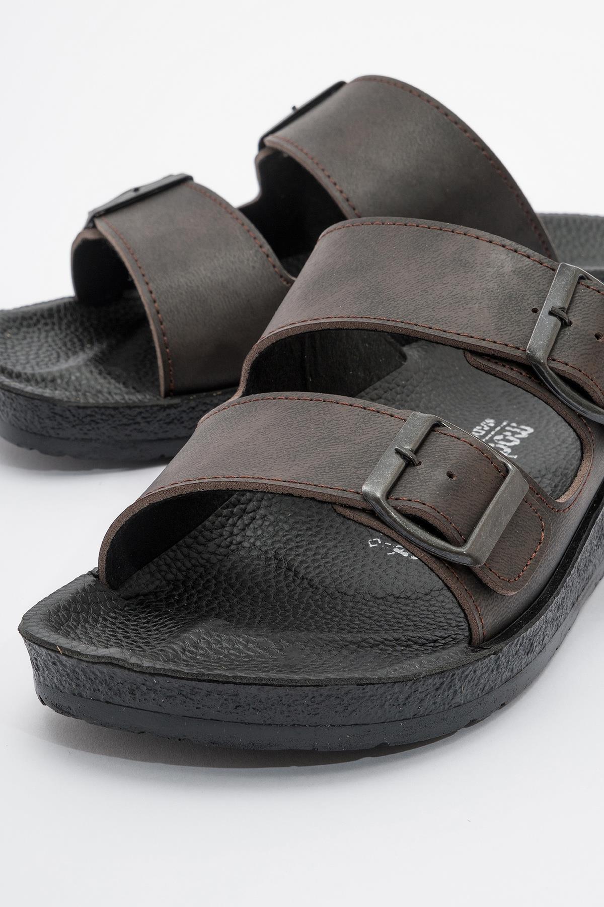 İki Tokalı Erkek Terlik KAHVE - Görsel 4