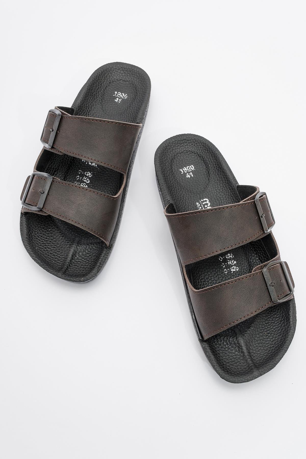 İki Tokalı Erkek Terlik KAHVE - Görsel 6