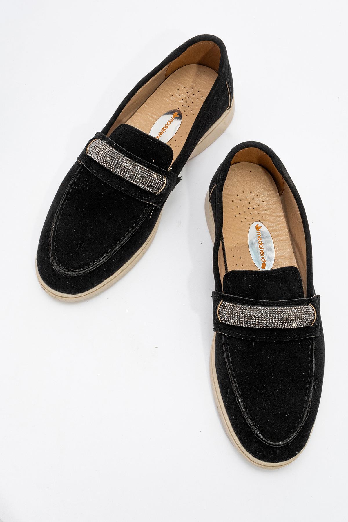 Kadın Taşlı Süet Loafer SİYAH SİYAH - Görsel 6
