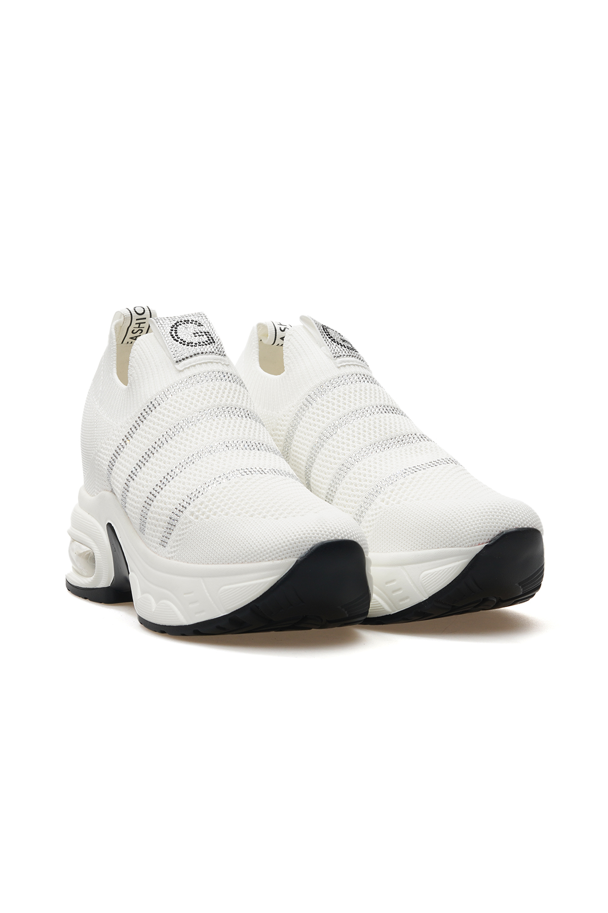 Kadın Taş Detaylı Gizli Dolgu Topuk Sneaker Günlük Ayakkabı 25y 25y300-4 Z Beyaz - Görsel 6