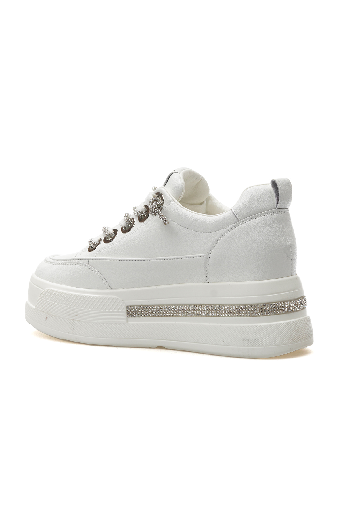 Kadın Taş Detaylı Gizli Dolgu Topuk Sneaker Günlük Ayakkabı 25y 25y492 Z Beyaz - Görsel 4