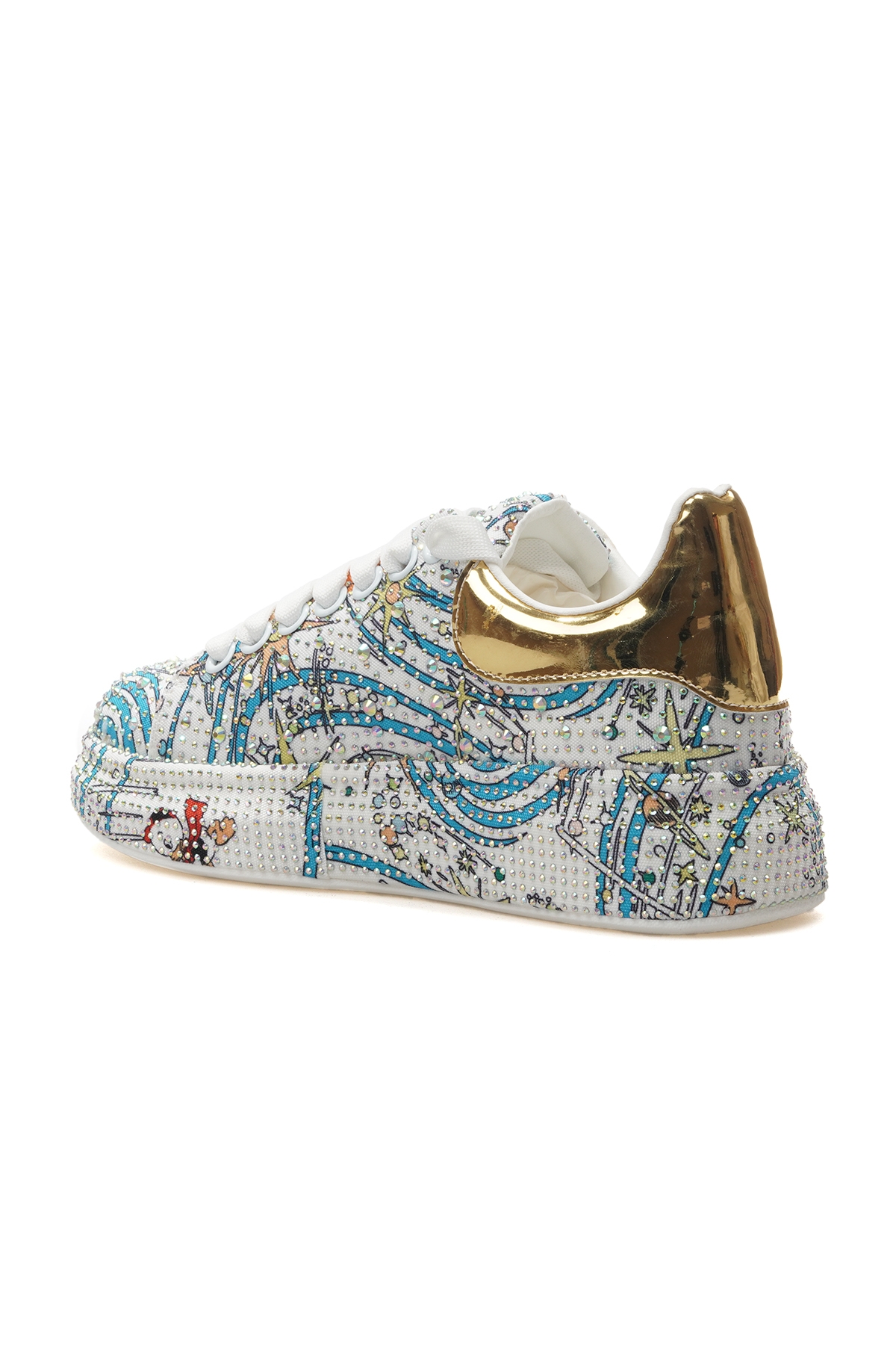 Kadın Taş Detaylı Senaker Günlük Ayakkabı 25y 25y451-1 Z Beyaz - Görsel 4