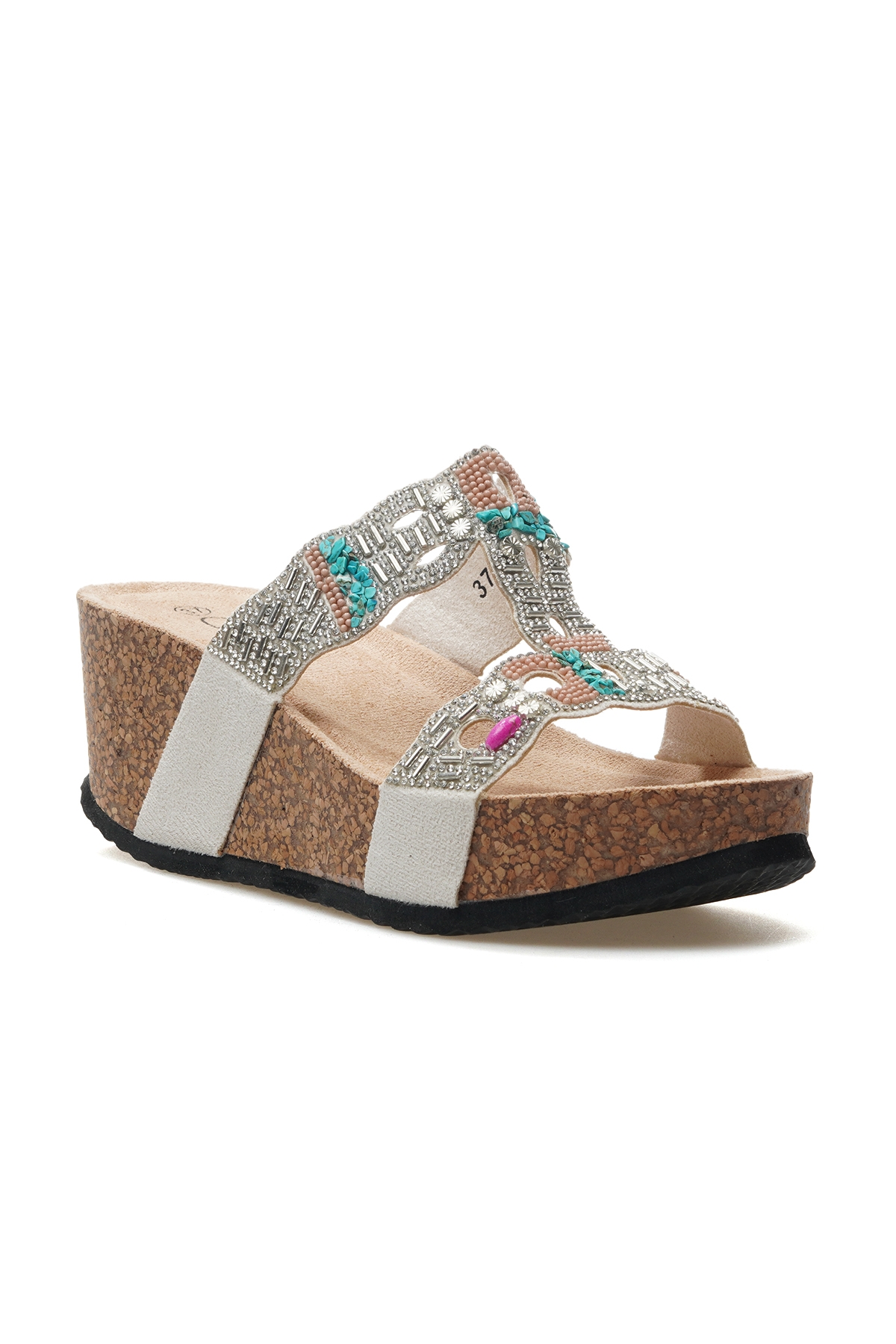 Kadın Taş Detaylı Dolgu Topuk Günlük Terlik 25y 25y101 Z Gümüş - Görsel 5