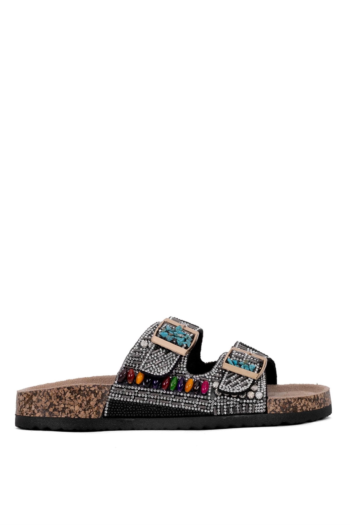 25Y102-2 Kadın Taşlı Düz Terlik Siyah - Görsel 2