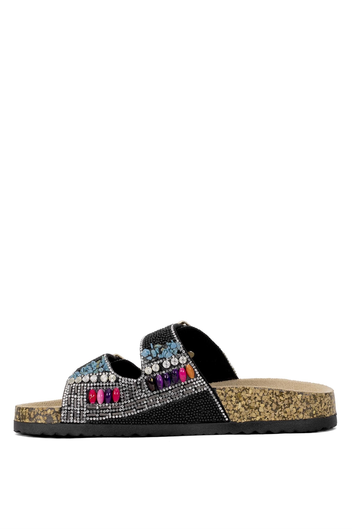 25Y102-2 Kadın Taşlı Düz Terlik Siyah - Görsel 4