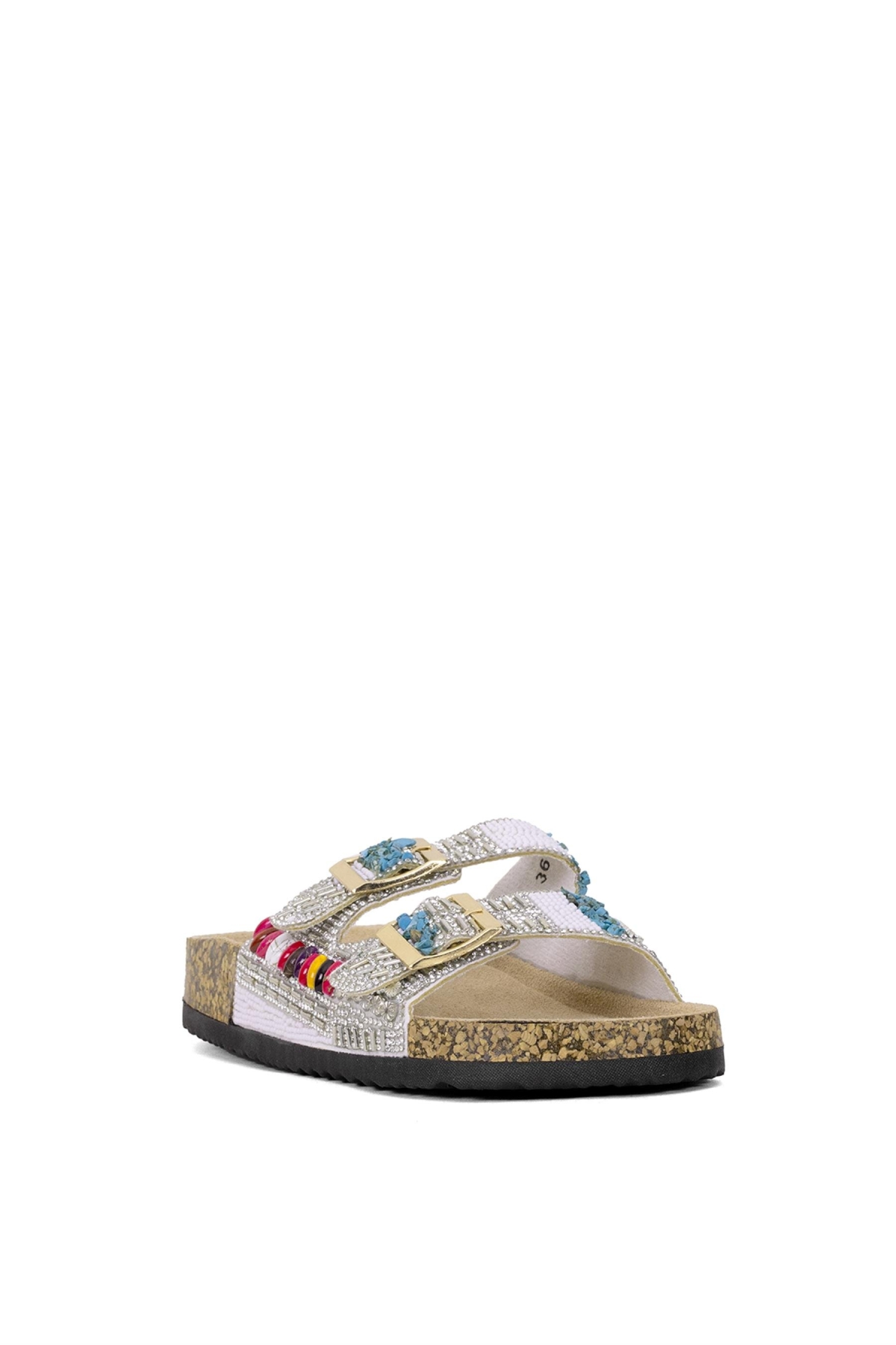 25Y102-2 Kadın Taşlı Düz Terlik Beyaz - Görsel 3