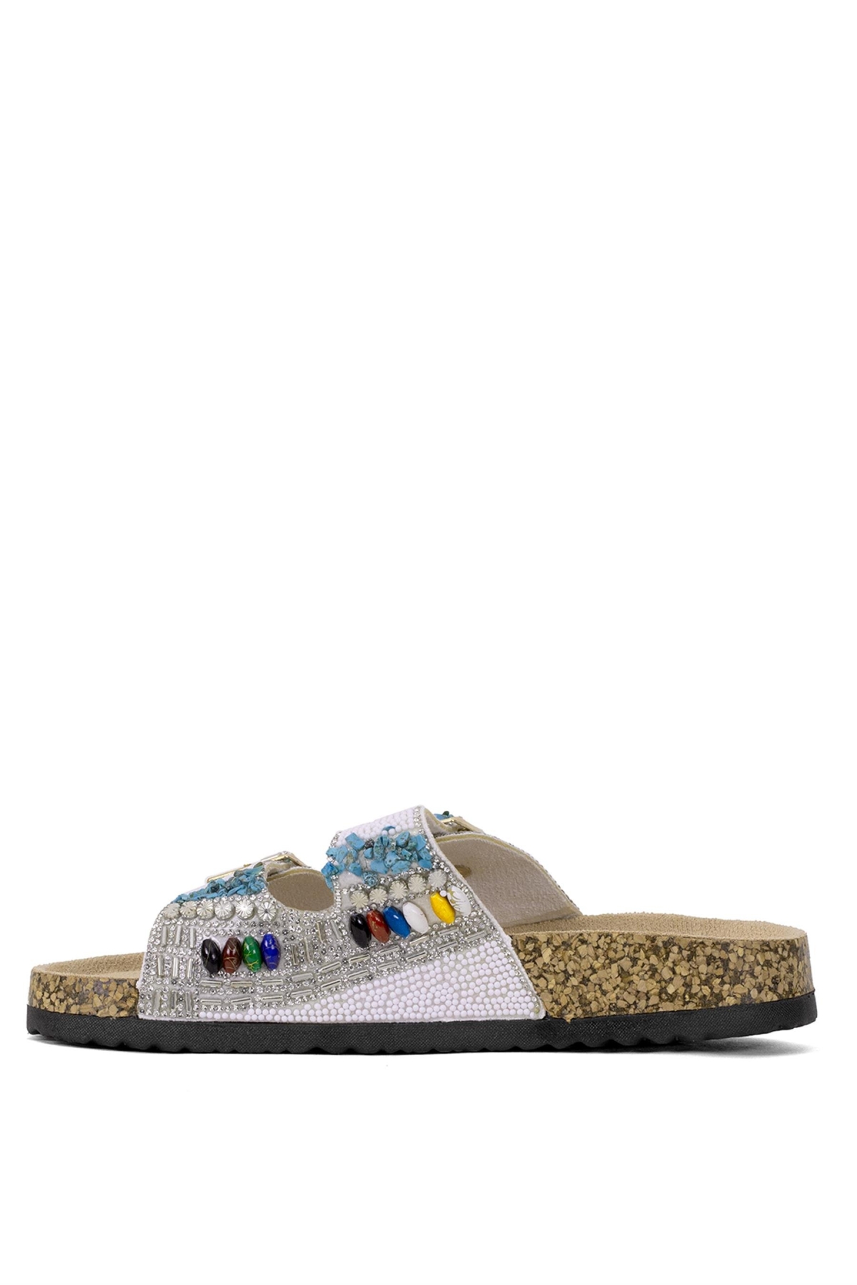 25Y102-2 Kadın Taşlı Düz Terlik Beyaz - Görsel 4