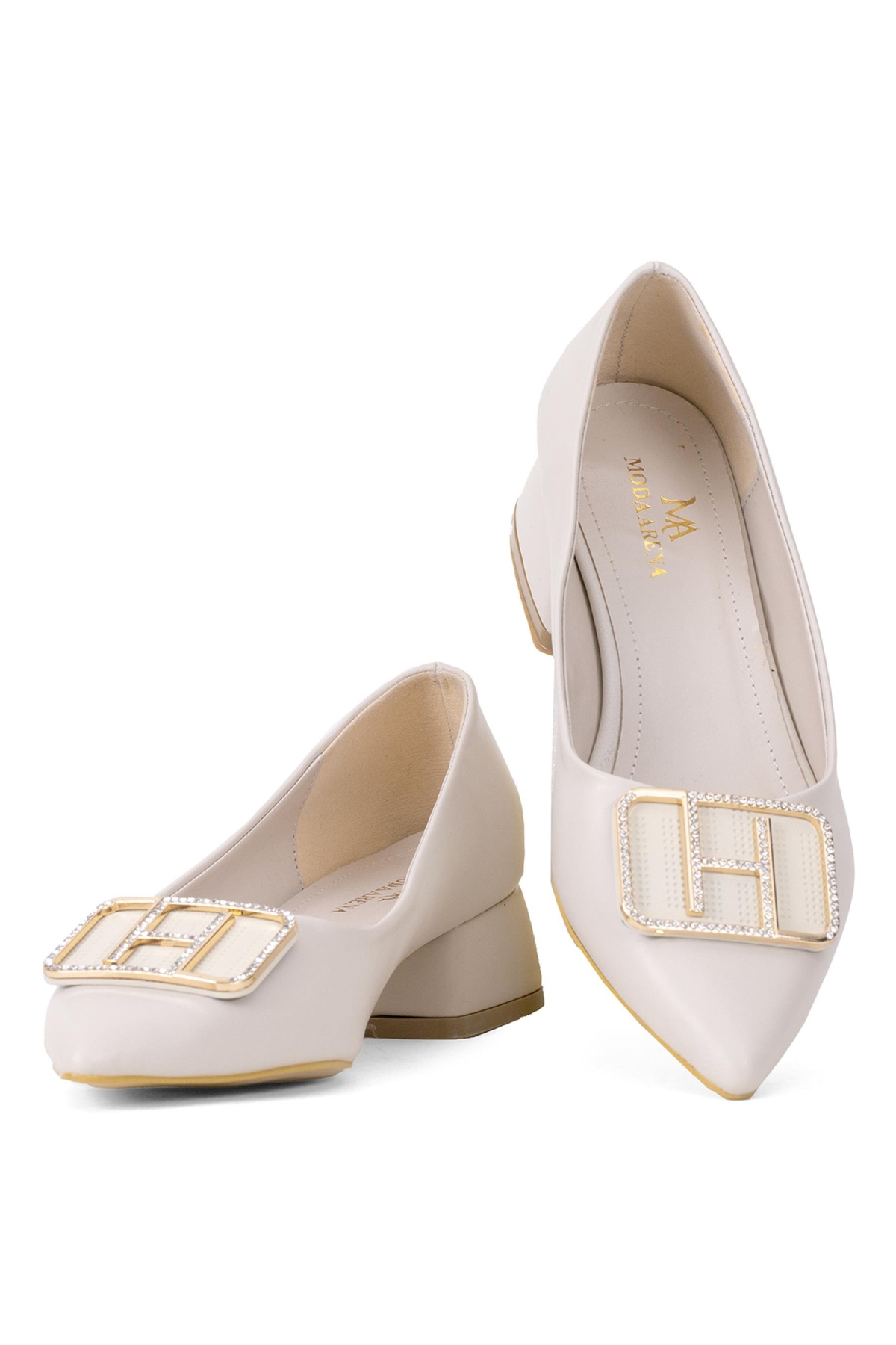 Elit Brk1904C Kadın Tokalı Klasik Alçak Topuklu Ayakkabı Ten - Görsel 7