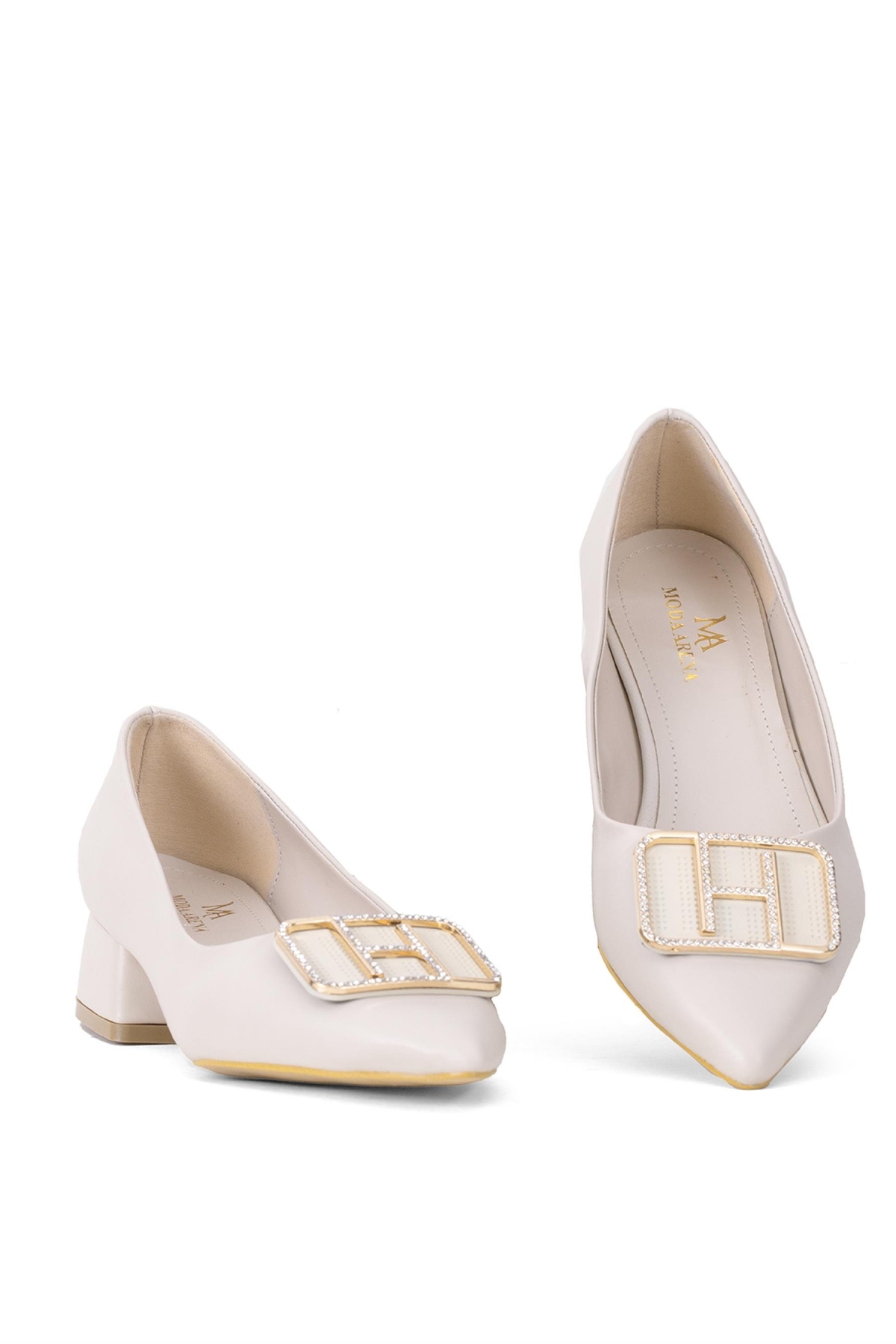 Elit Brk1904C Kadın Tokalı Klasik Alçak Topuklu Ayakkabı Ten - Görsel 8