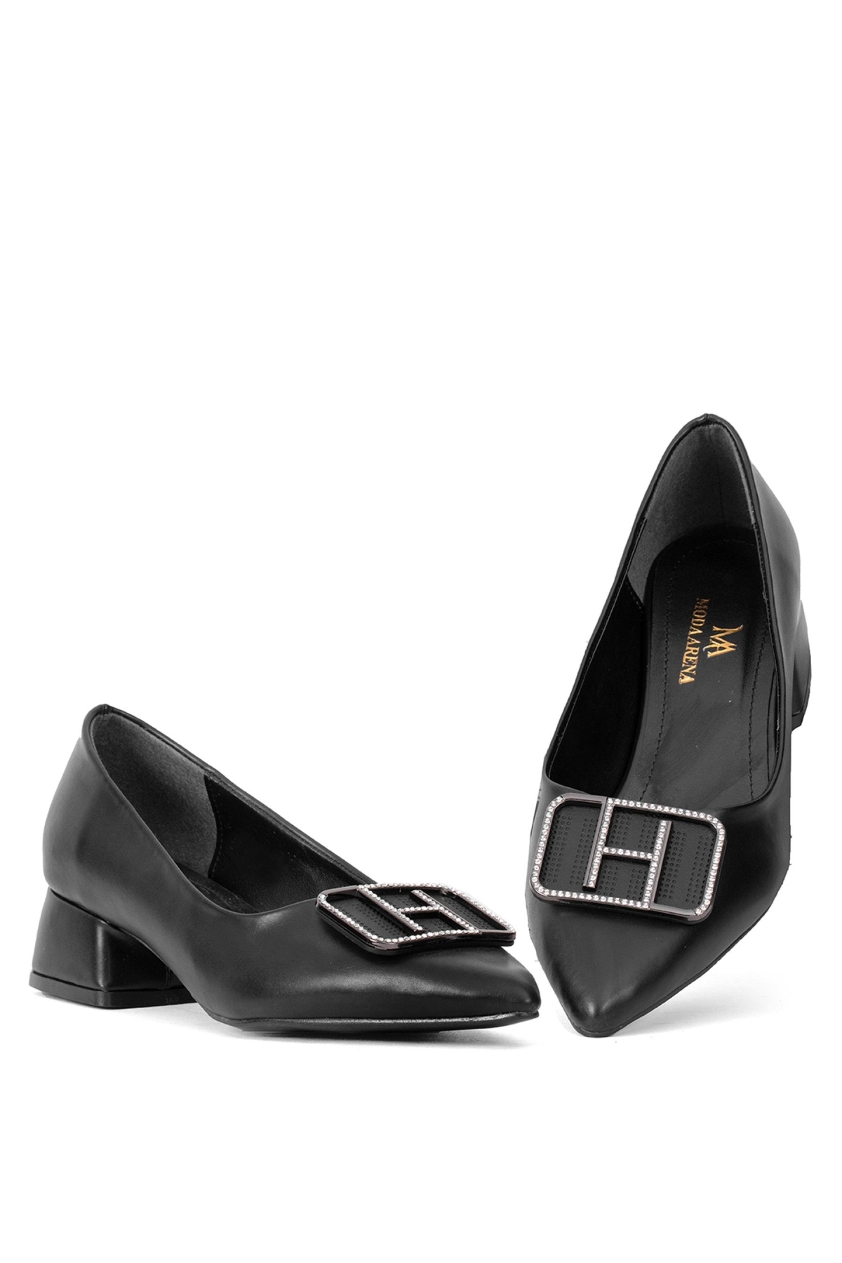 Elit Brk1904C Kadın Tokalı Klasik Alçak Topuklu Ayakkabı Siyah - Görsel 7