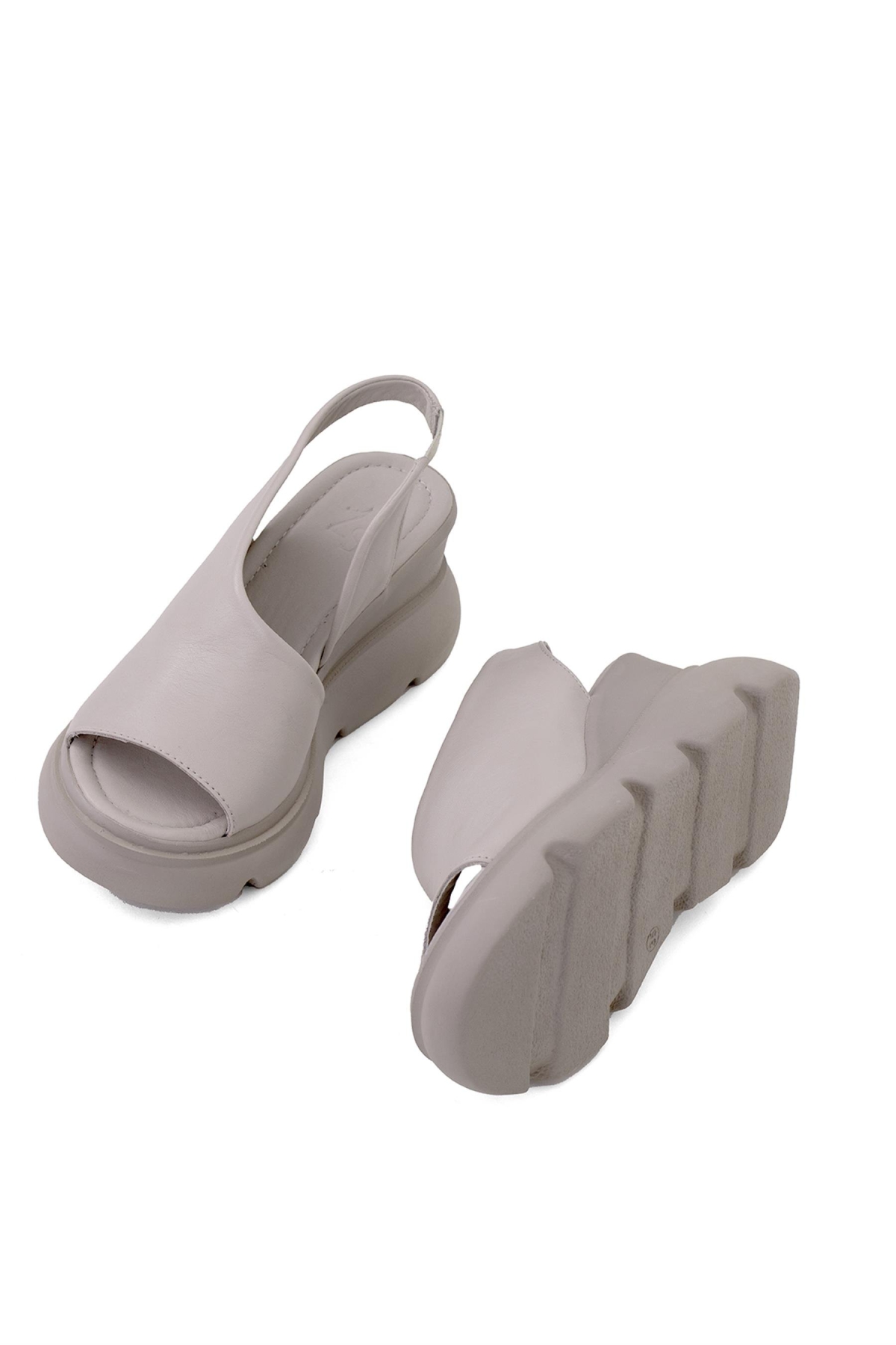 Elit Lyna Kadın Hakiki Deri Dolgu Topuk Sandalet Gri - Görsel 7