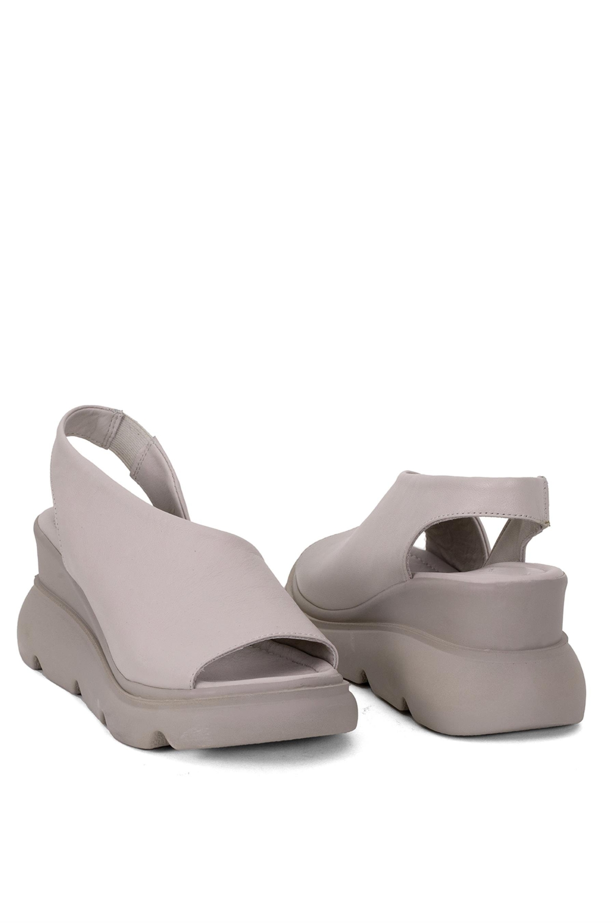 Elit Lyna Kadın Hakiki Deri Dolgu Topuk Sandalet Gri - Görsel 8