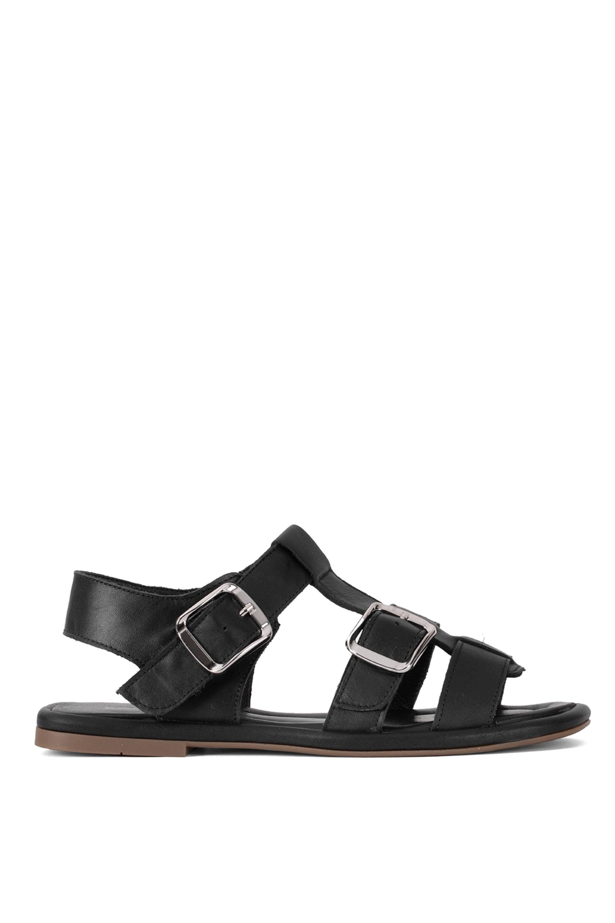 Elit RchR29626 Kadın Hakiki Deri Düz Sandalet Siyah - Görsel 2