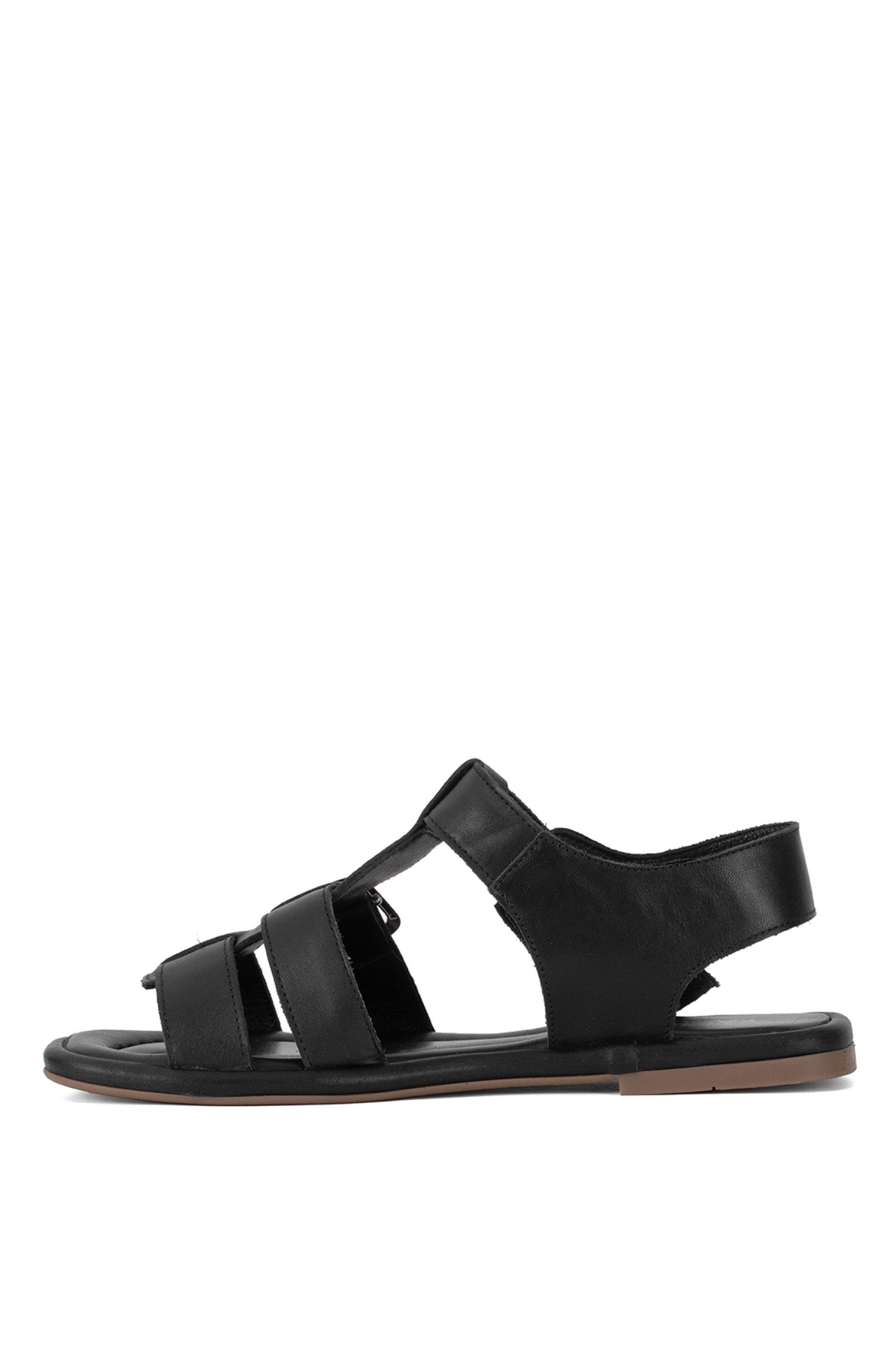 Elit RchR29626 Kadın Hakiki Deri Düz Sandalet Siyah - Görsel 4