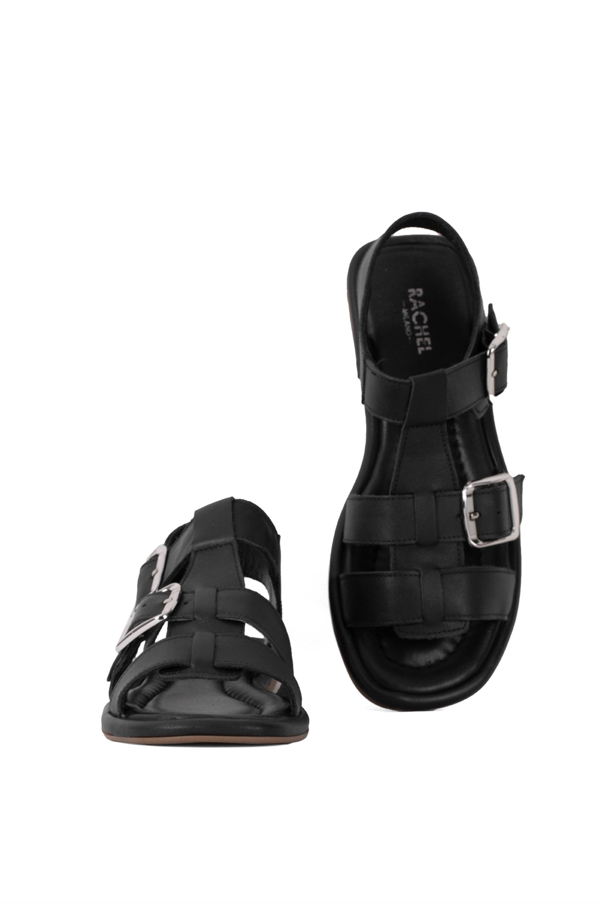 Elit RchR29626 Kadın Hakiki Deri Düz Sandalet Siyah - Görsel 6