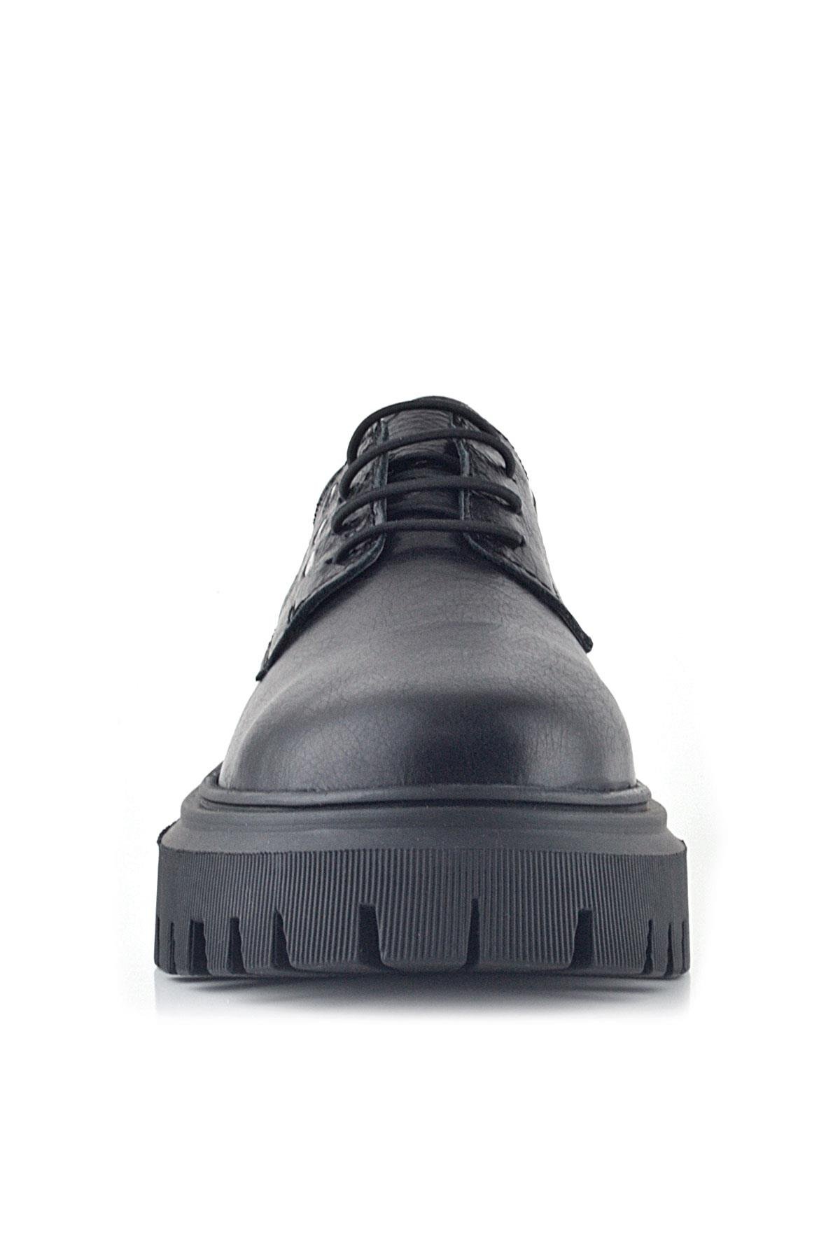 Siyah Kırışık Hakiki Deri Bağcıklı Metal Detaylı GünlükOxford Ayakkabı - Görsel 4