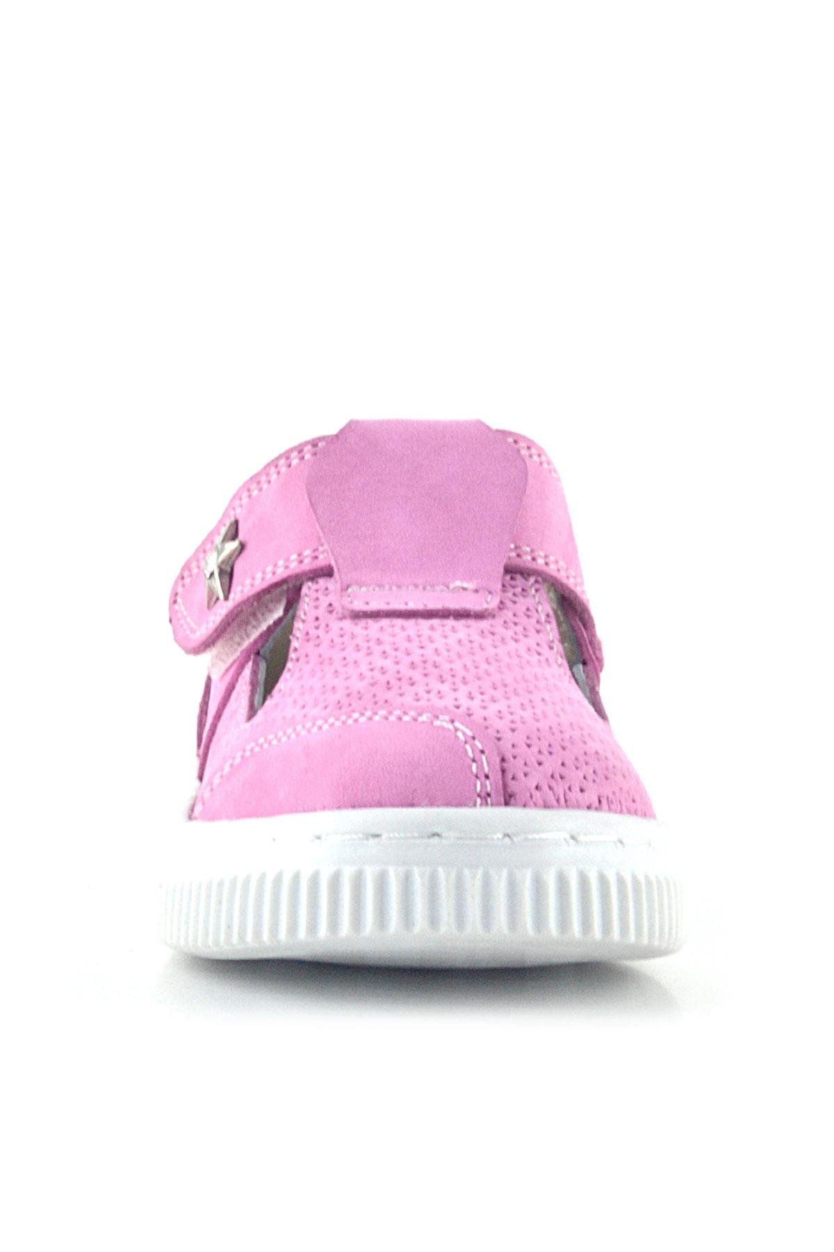 Bheem Hakiki Deri Pembe Cırtlı Yıldız Detaylı Bebek Sandalet - Görsel 4