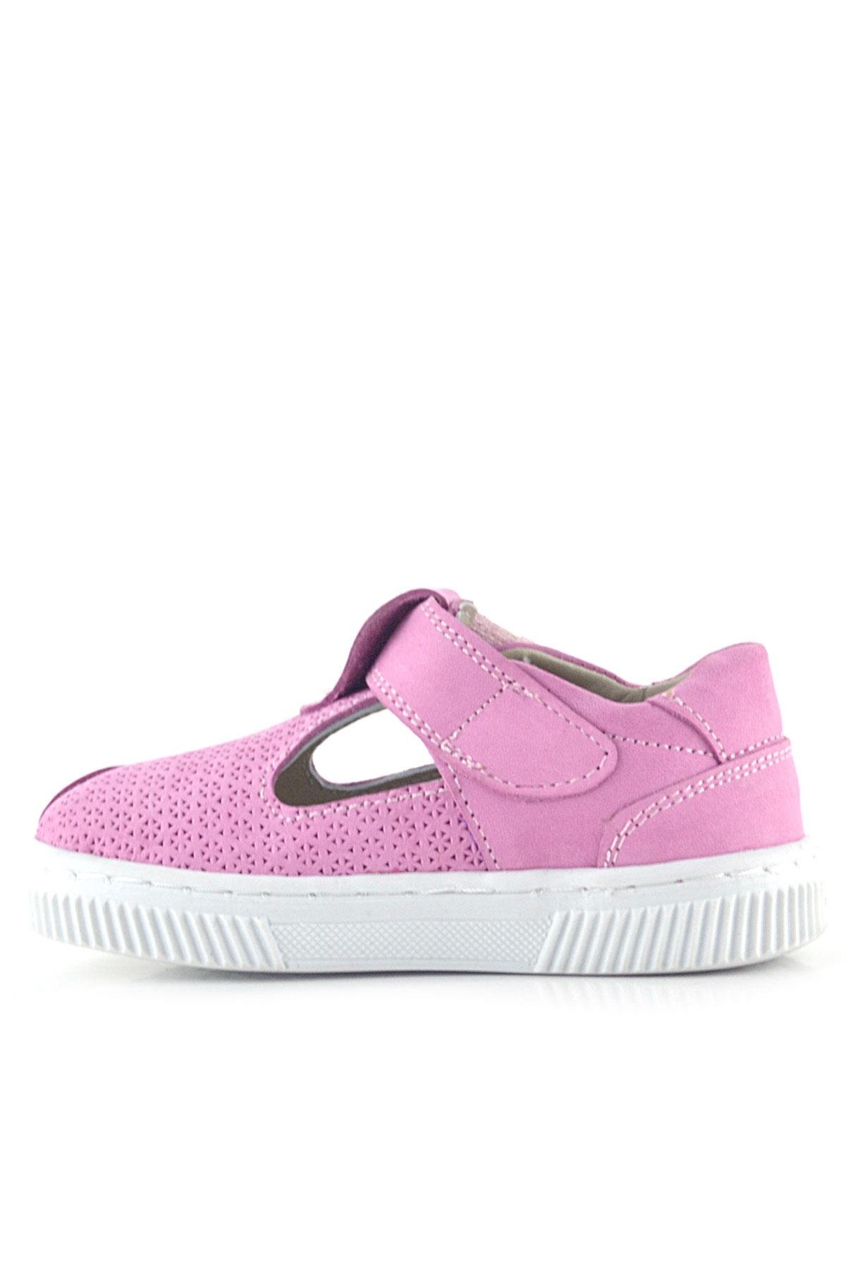 Bheem Hakiki Deri Pembe Cırtlı Yıldız Detaylı Bebek Sandalet - Görsel 5