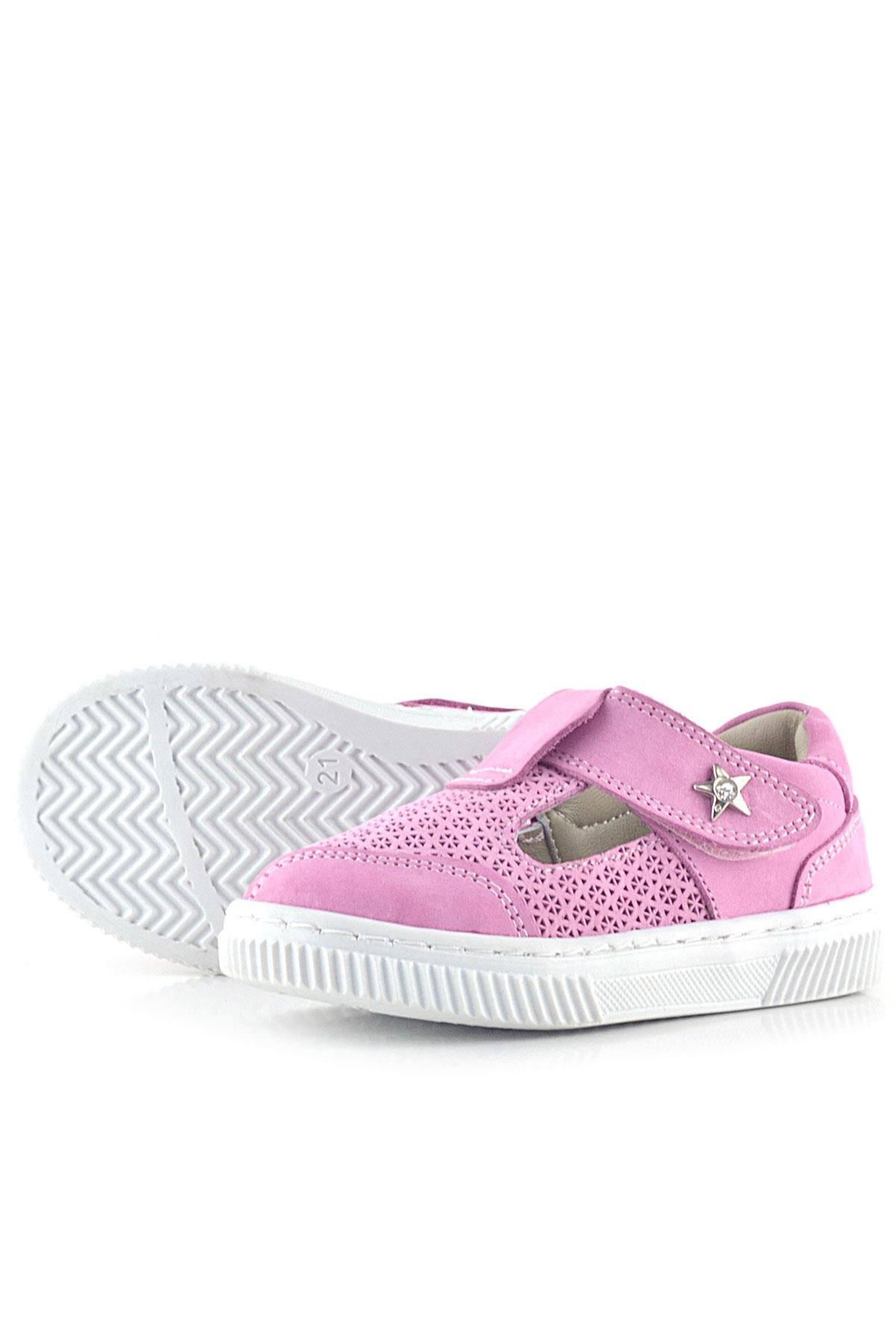 Bheem Hakiki Deri Pembe Cırtlı Yıldız Detaylı Bebek Sandalet - Görsel 7