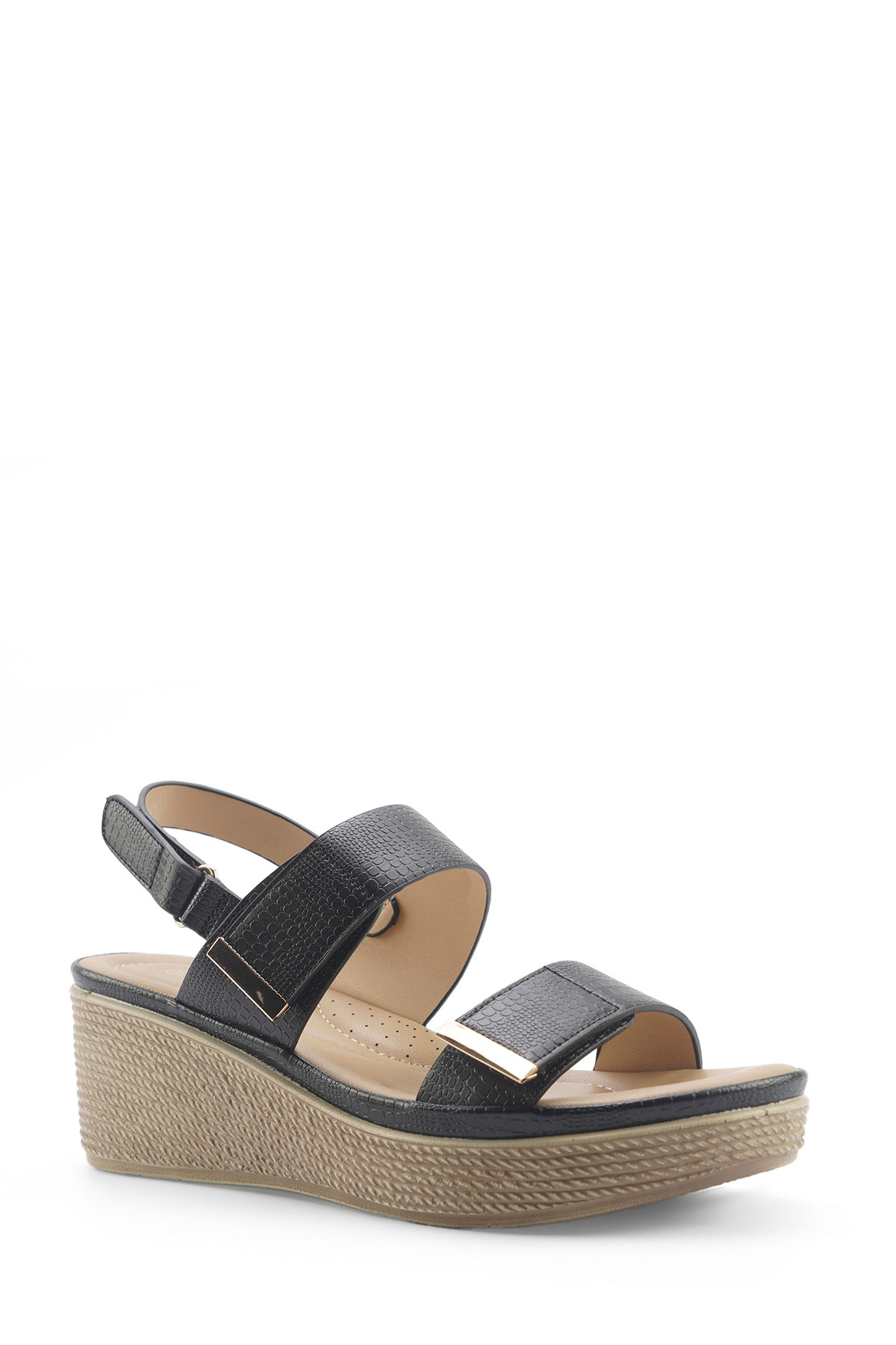 325096.Z 5FX Siyah Kadın Dolgu Topuk Sandalet - Görsel 3