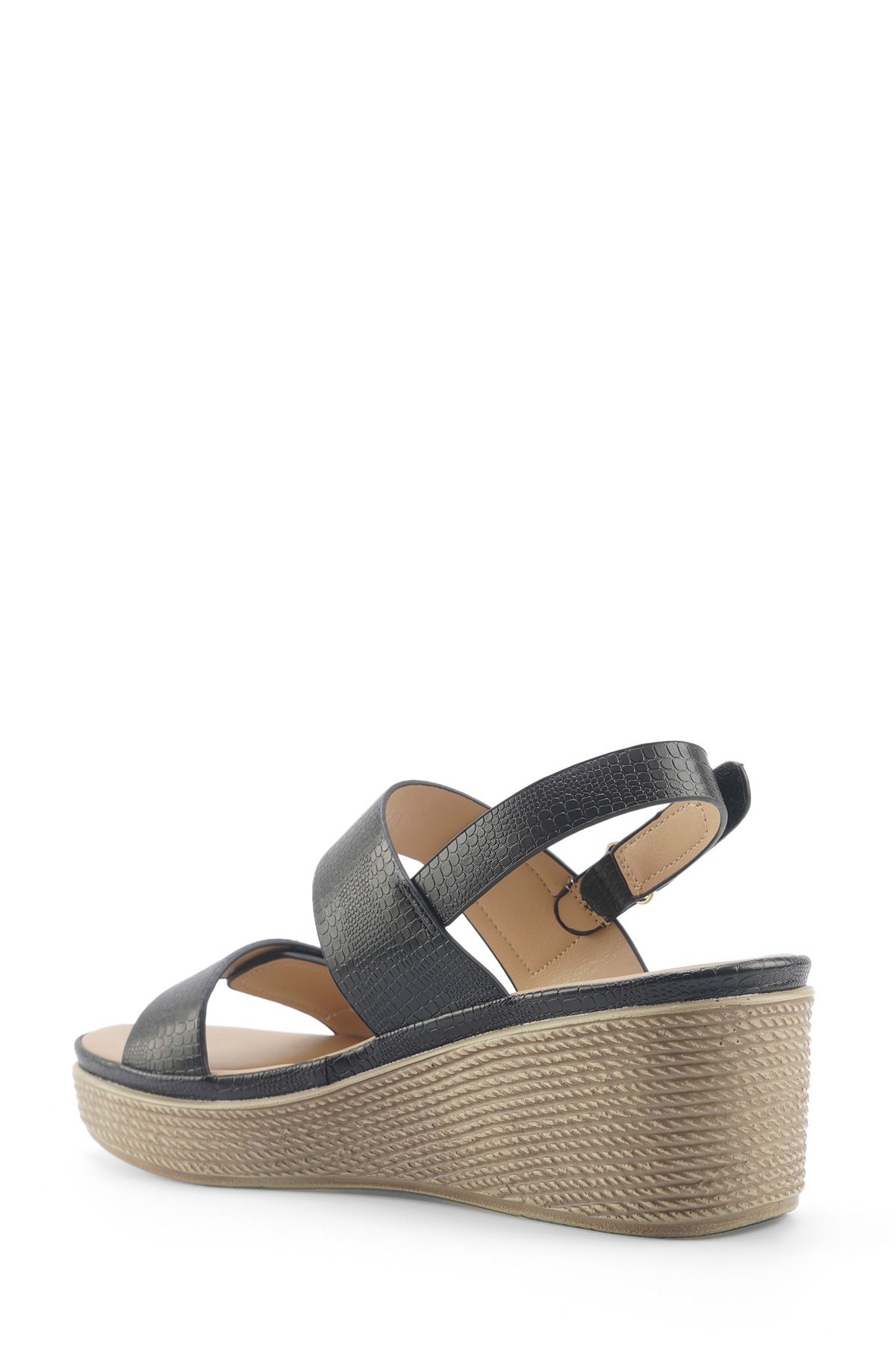 325096.Z 5FX Siyah Kadın Dolgu Topuk Sandalet - Görsel 4