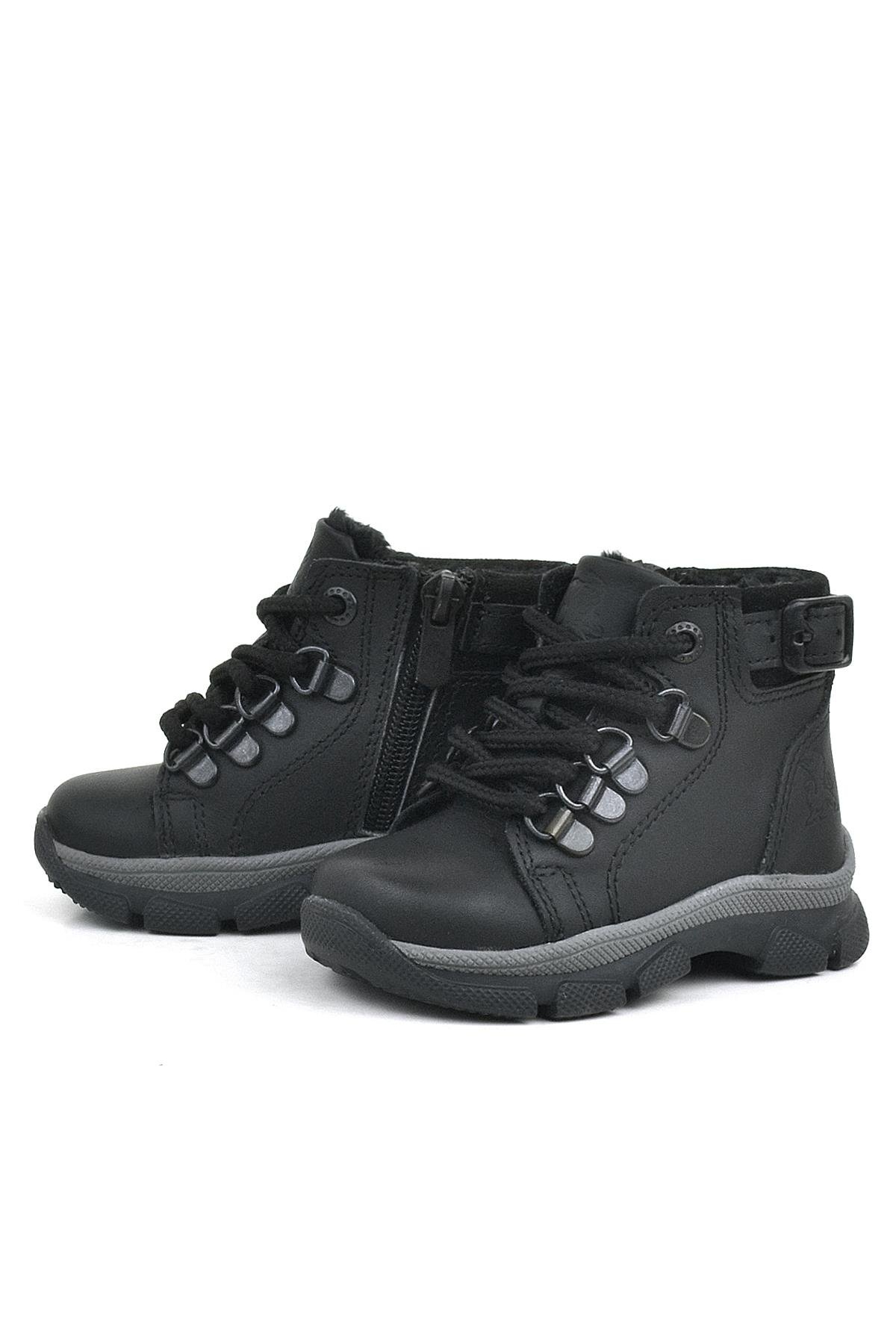 Hakiki Deri Siyah Kürklü Bebek Bot Ayakkabı - Görsel 5