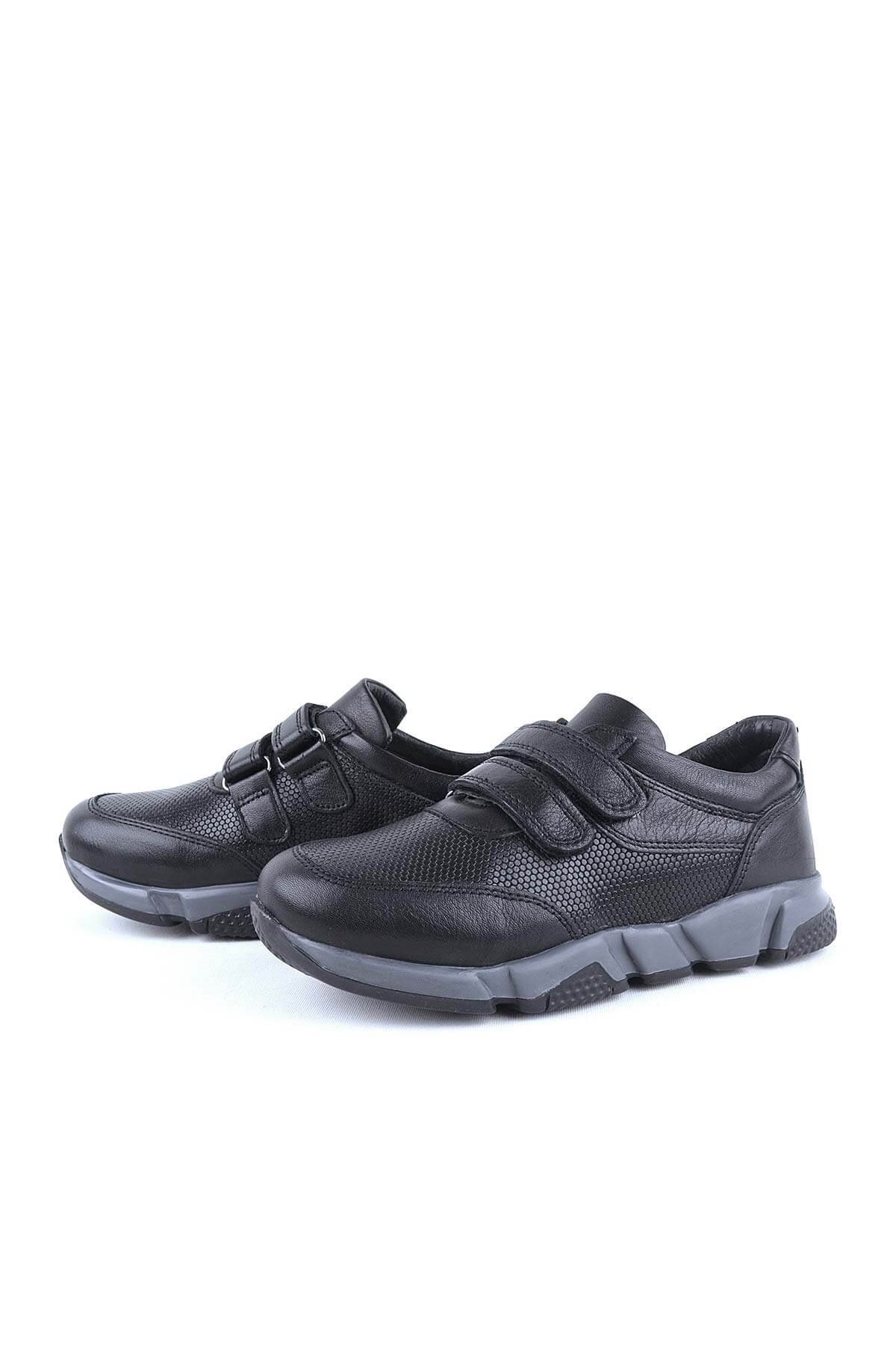 Hakiki Deri Siyah Cırtlı Unisex Çocuk Spor Okul Ayakkabısı - Görsel 4