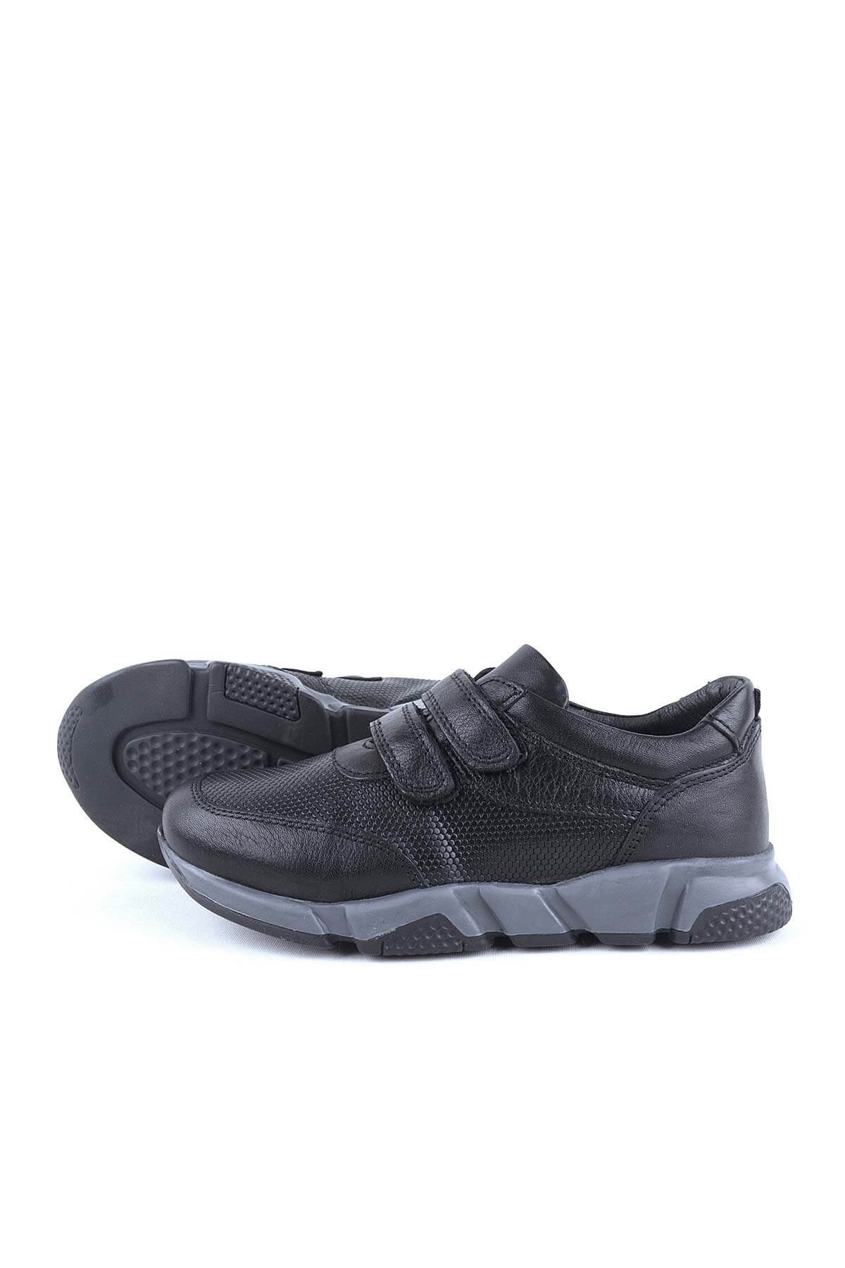 Hakiki Deri Siyah Cırtlı Unisex Çocuk Spor Okul Ayakkabısı - Görsel 6