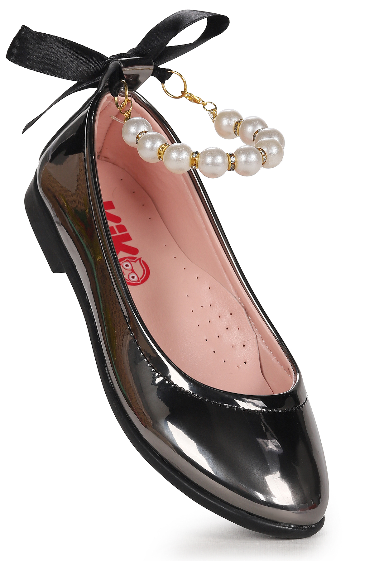 Blanch Ayna İncili Lastikli Kız Çocuk Babet Ayakkabı Platin - Görsel 4