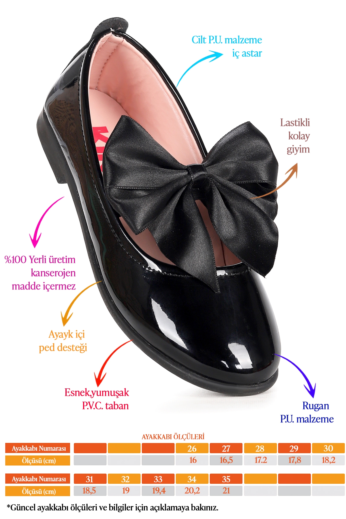 Tari Rugan Fiyonk Lastikli Kız Çocuk Babet Ayakkabı Siyah - Görsel 3