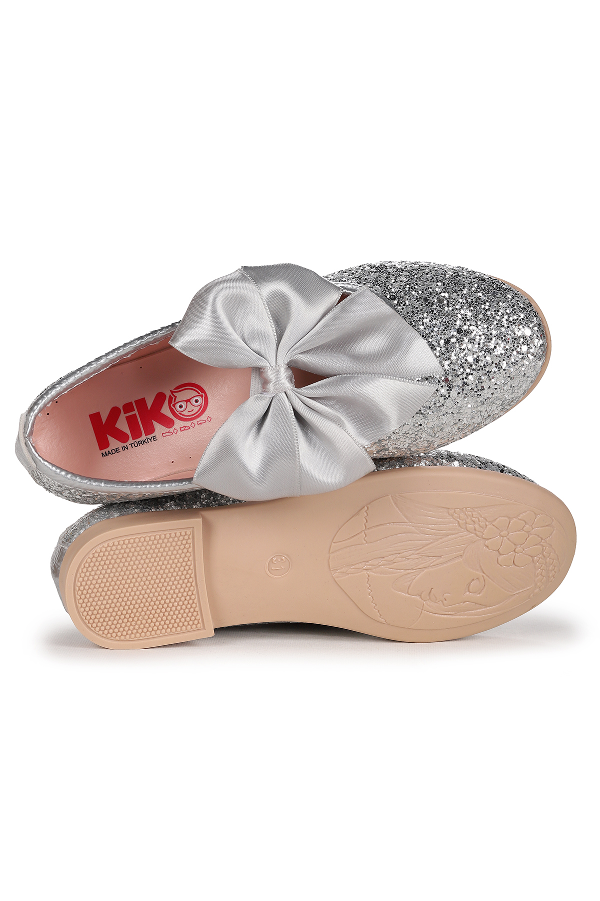 Tari Cam Kırığı Fiyonk Lastikli Kız Çocuk Babet Ayakkabı Gümüş - Görsel 6