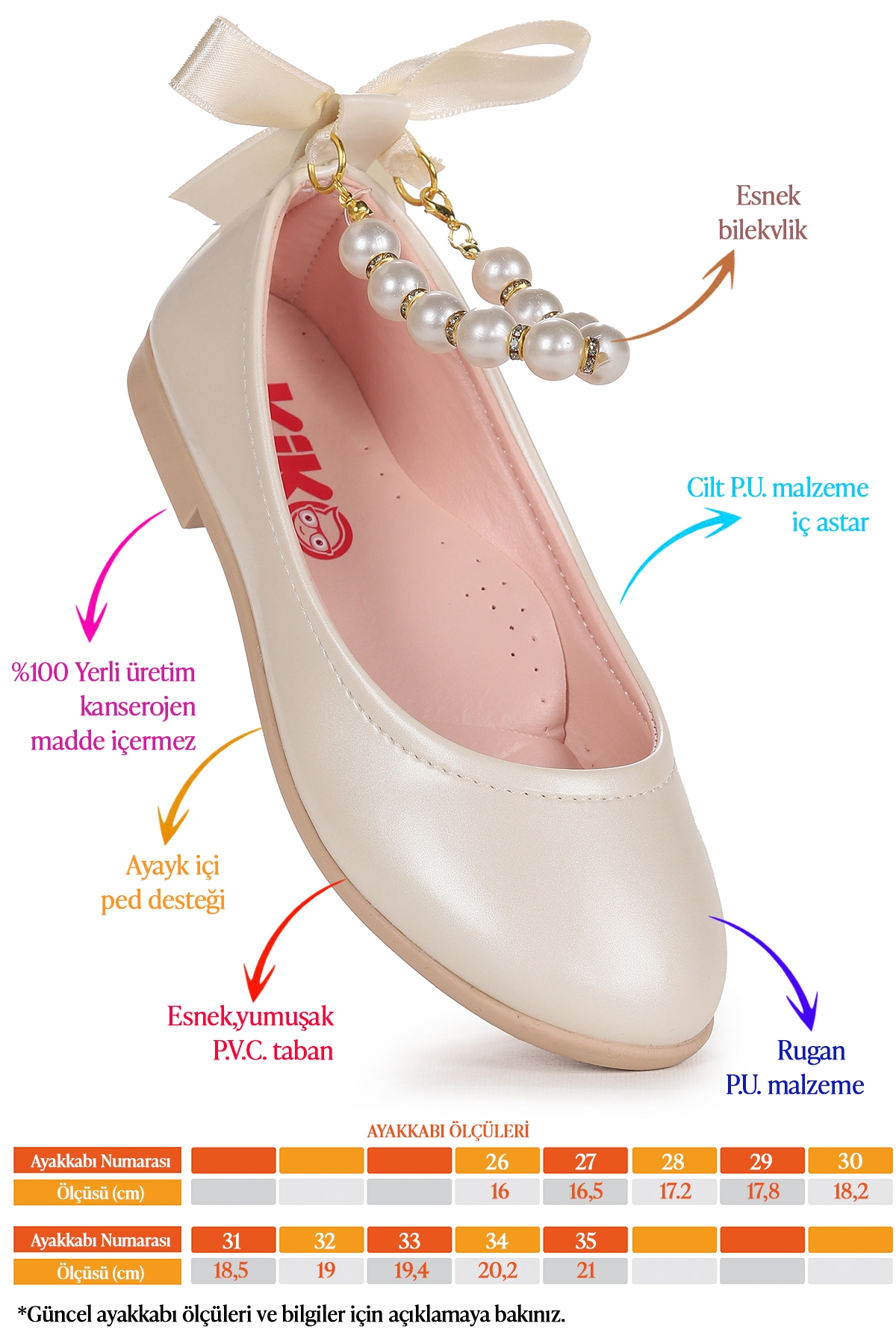 Kiko Kids Kiko Kids Beyaz Blanch İncili Lastikli Kız Çocuk Babet Ayakkabı Sedef | Flo Beyaz - 3. görsel