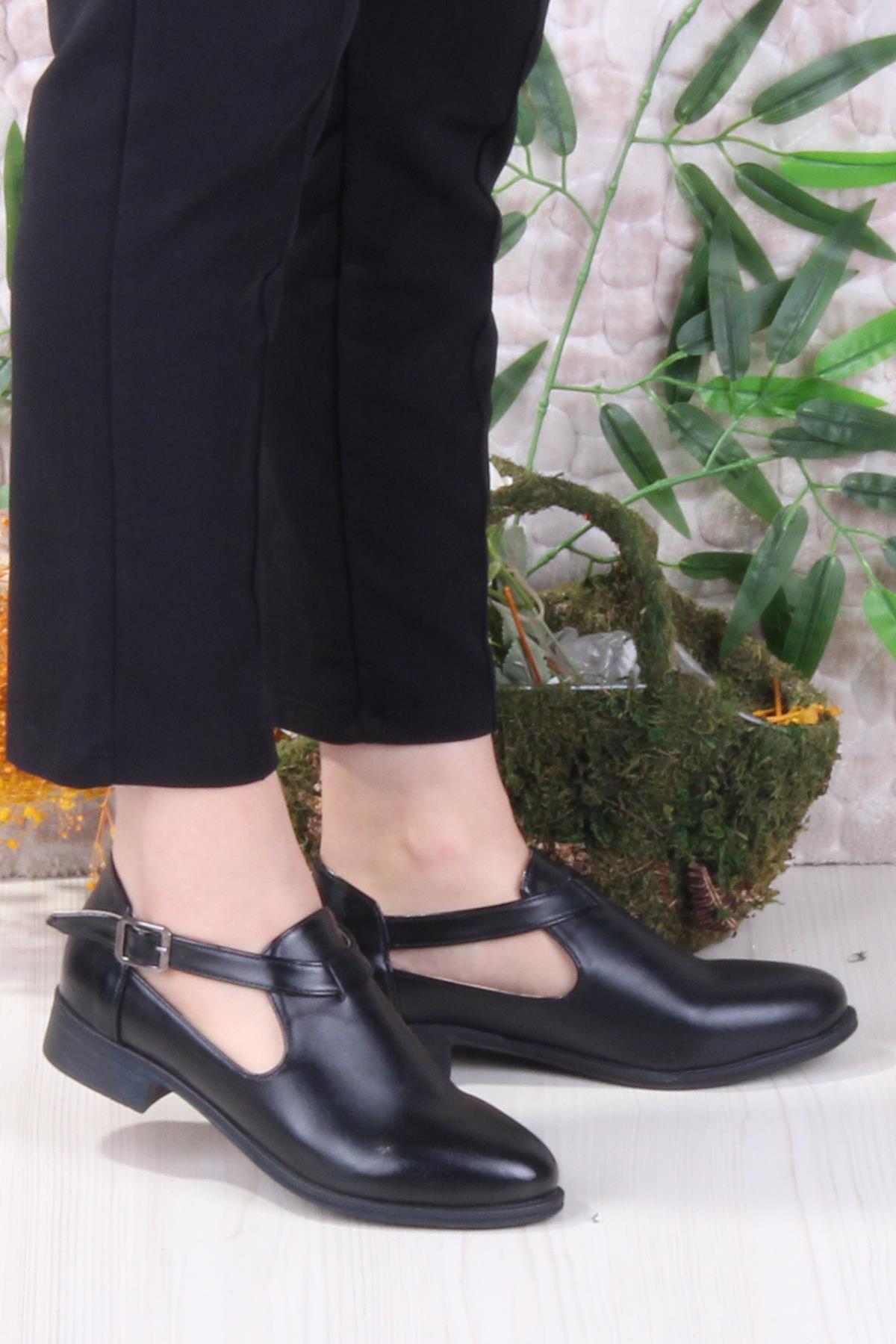42401 Siyah Saten Fashion Tokalı Yumuşak Esnek Kadın Ayakkabı - Görsel 2