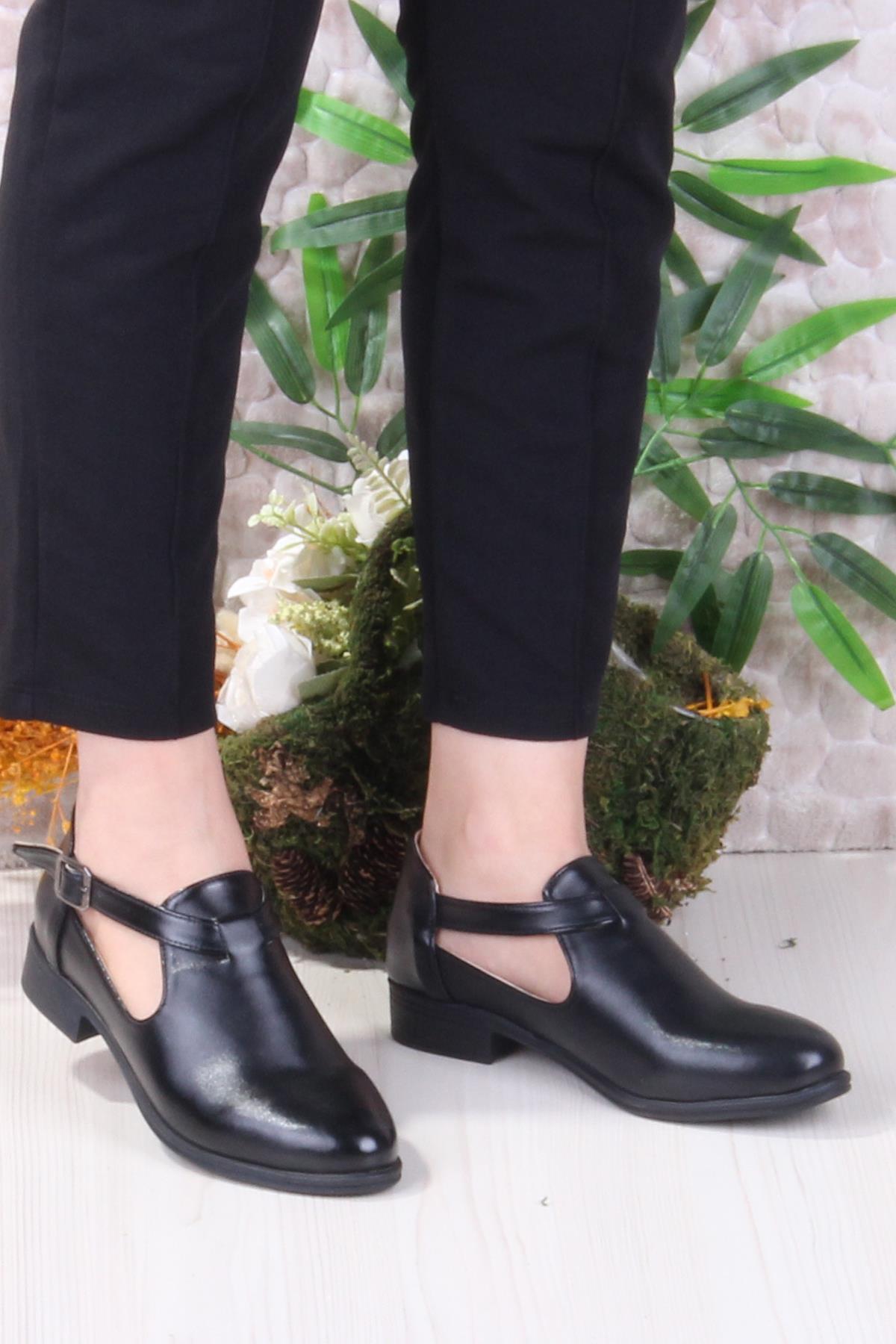 42401 Siyah Saten Fashion Tokalı Yumuşak Esnek Kadın Ayakkabı - Görsel 3