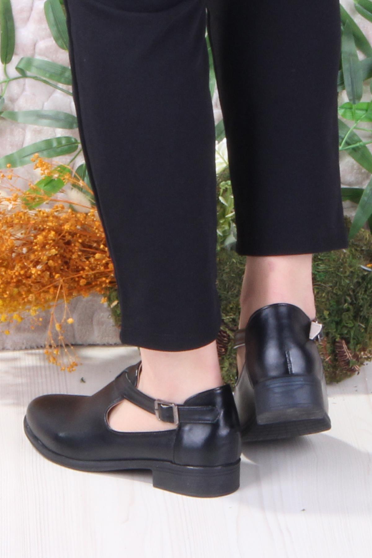 42401 Siyah Saten Fashion Tokalı Yumuşak Esnek Kadın Ayakkabı - Görsel 5